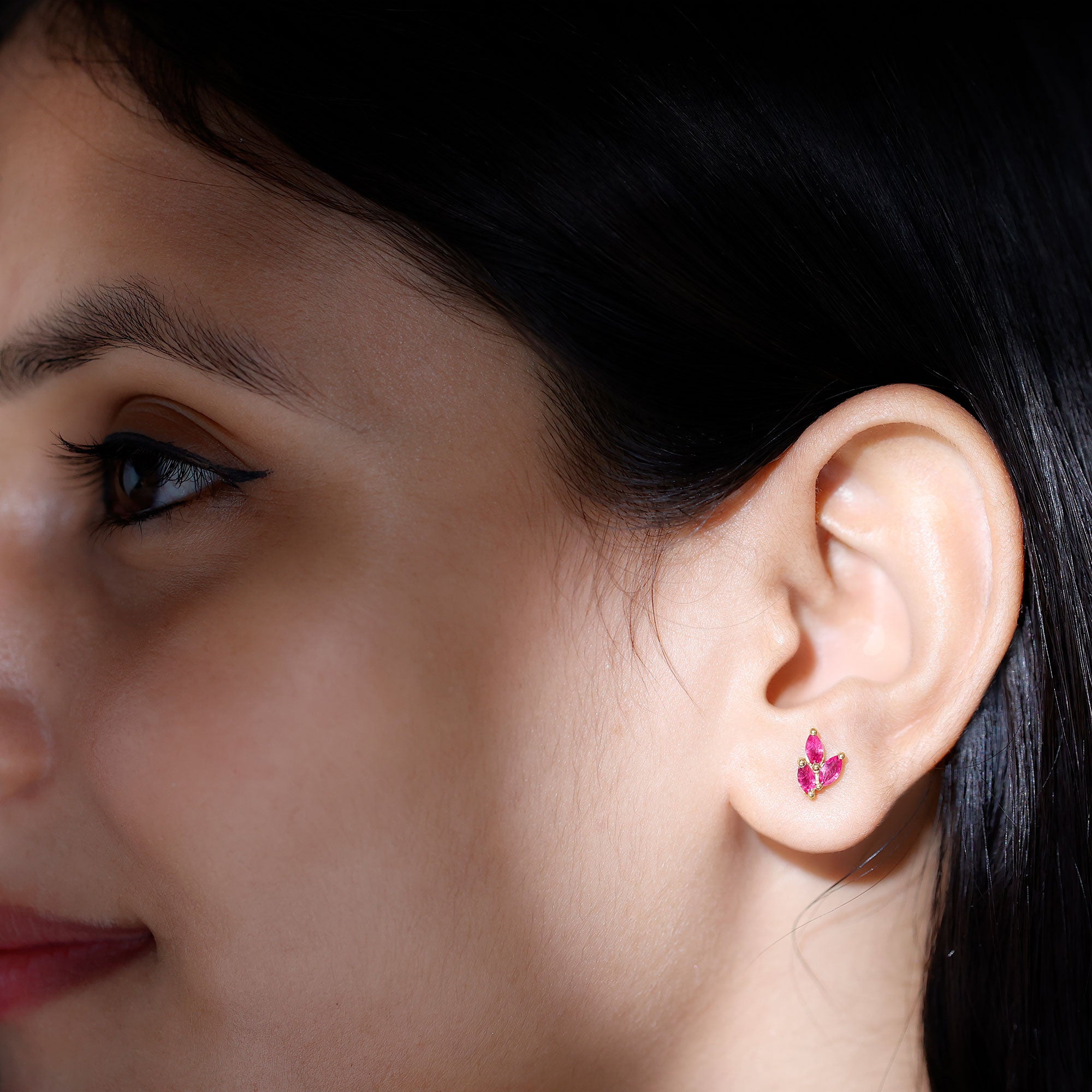 Certified Marquise Shape Ruby Leaf Stud Earrings for Women AAA - Rosec Jewels