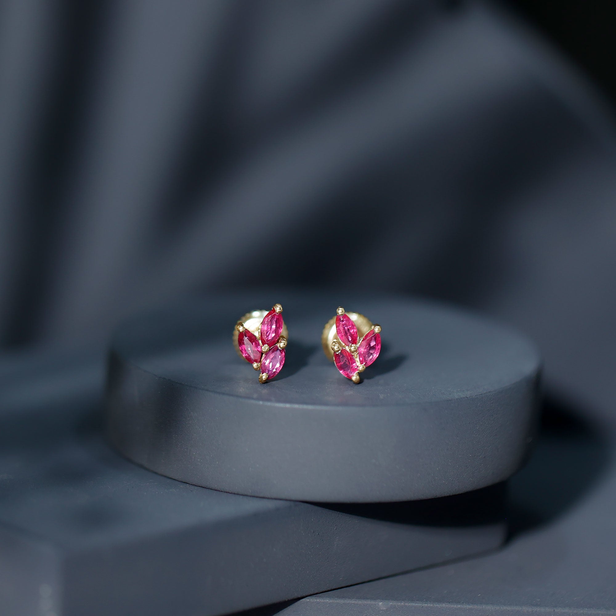 Certified Marquise Shape Ruby Leaf Stud Earrings for Women AAA - Rosec Jewels