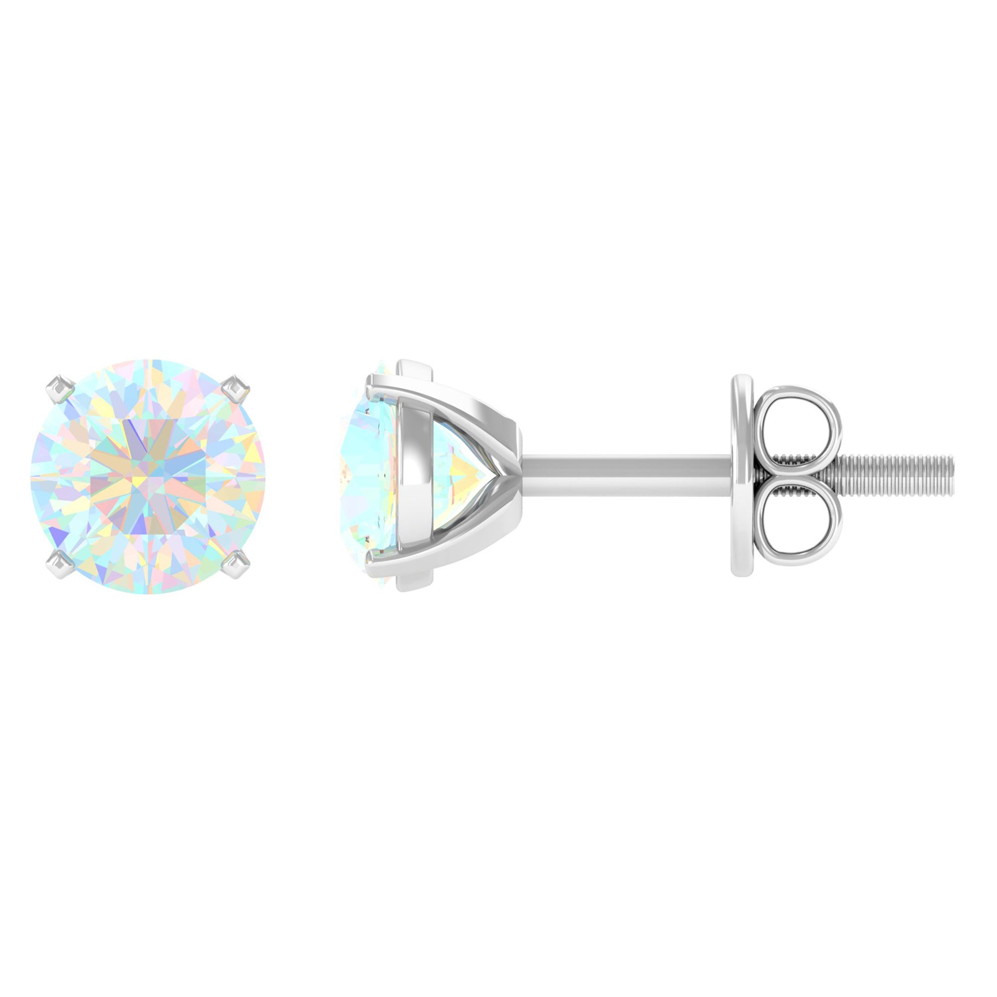 4 Carat Round Cut Ethiopian Opal Solitaire Stud Earrings AAA - Rosec Jewels