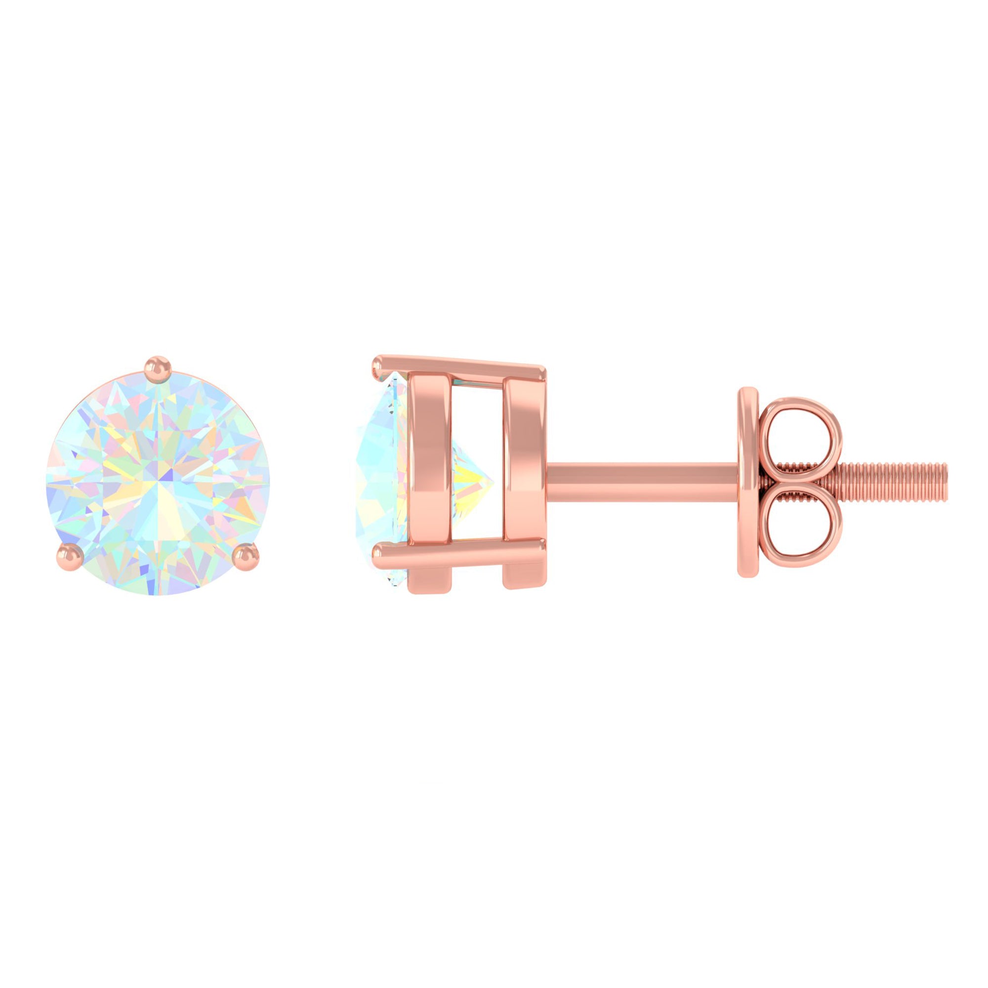 Minimalist Ethiopian Opal Solitaire Stud Earrings AAA - Rosec Jewels