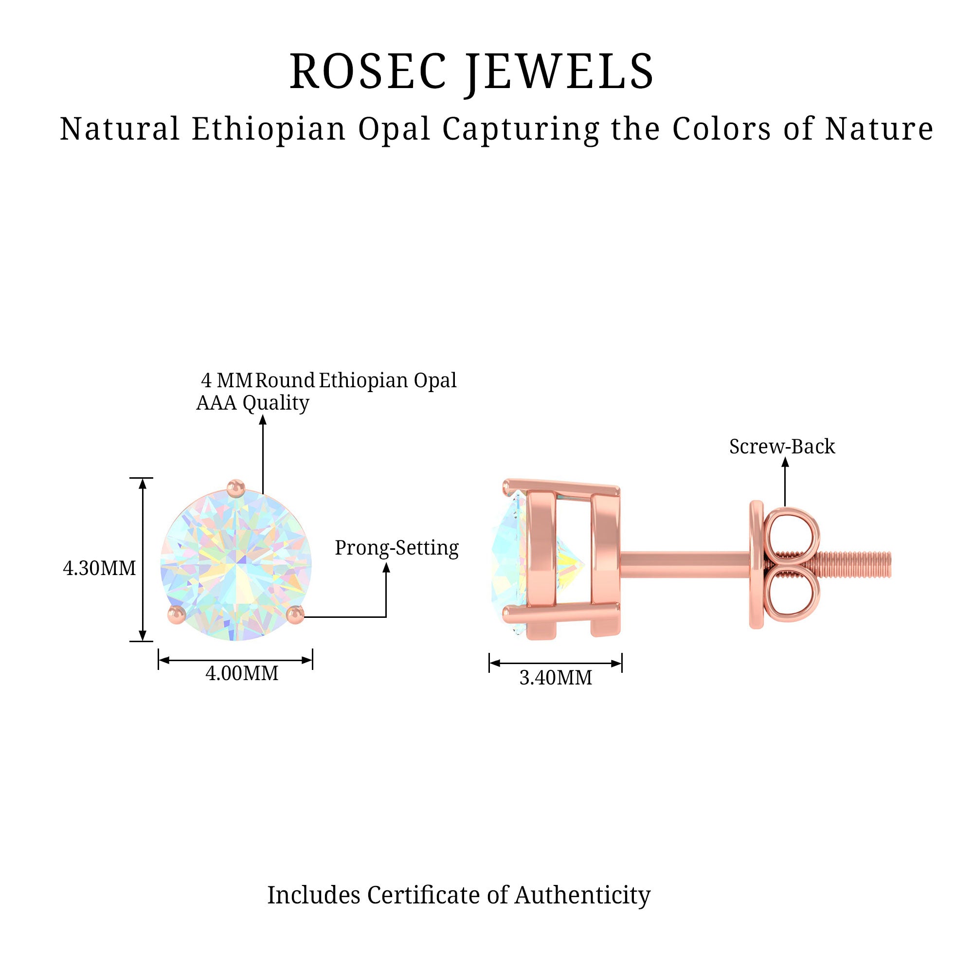 Minimalist Ethiopian Opal Solitaire Stud Earrings AAA - Rosec Jewels