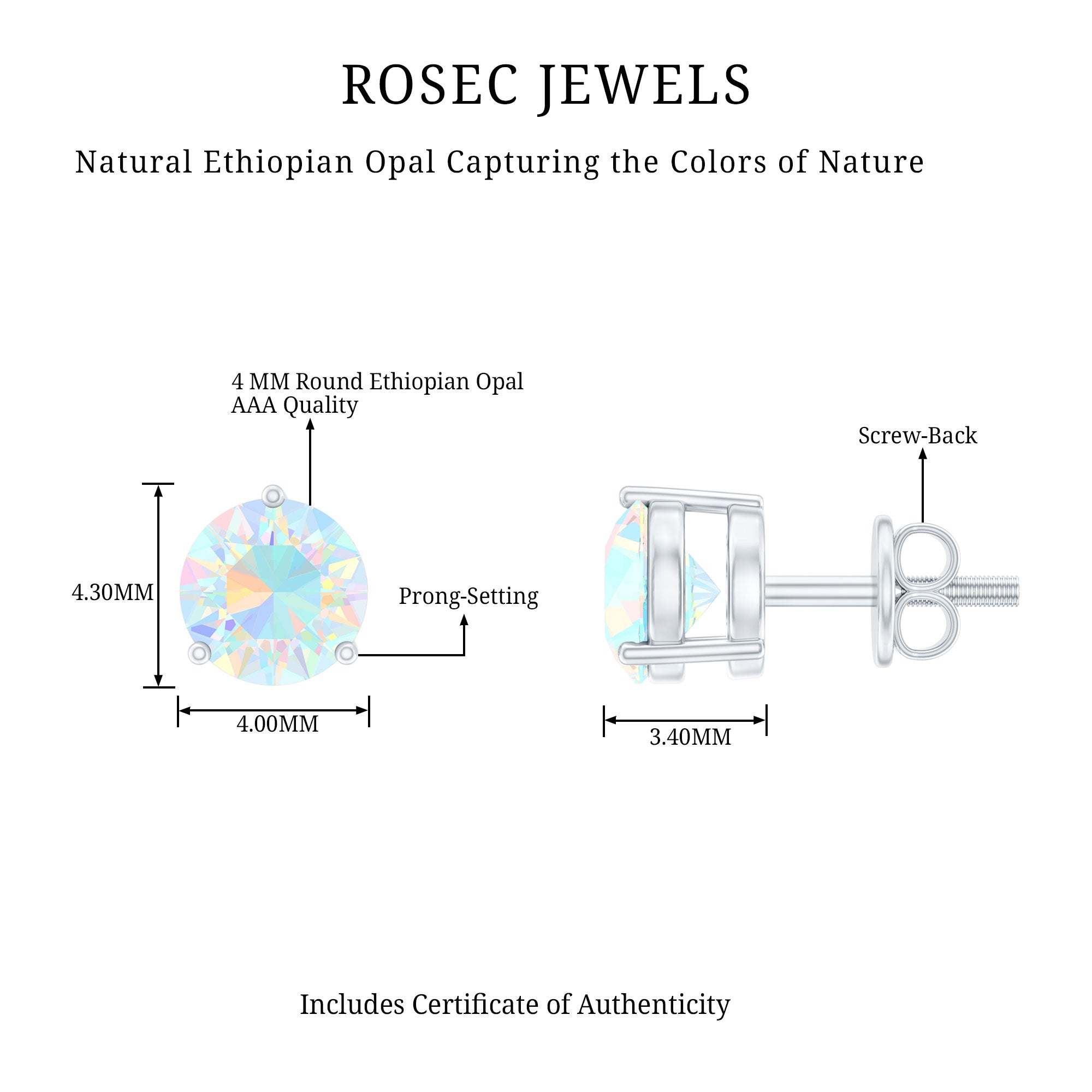 Minimalist Ethiopian Opal Solitaire Stud Earrings AAA - Rosec Jewels