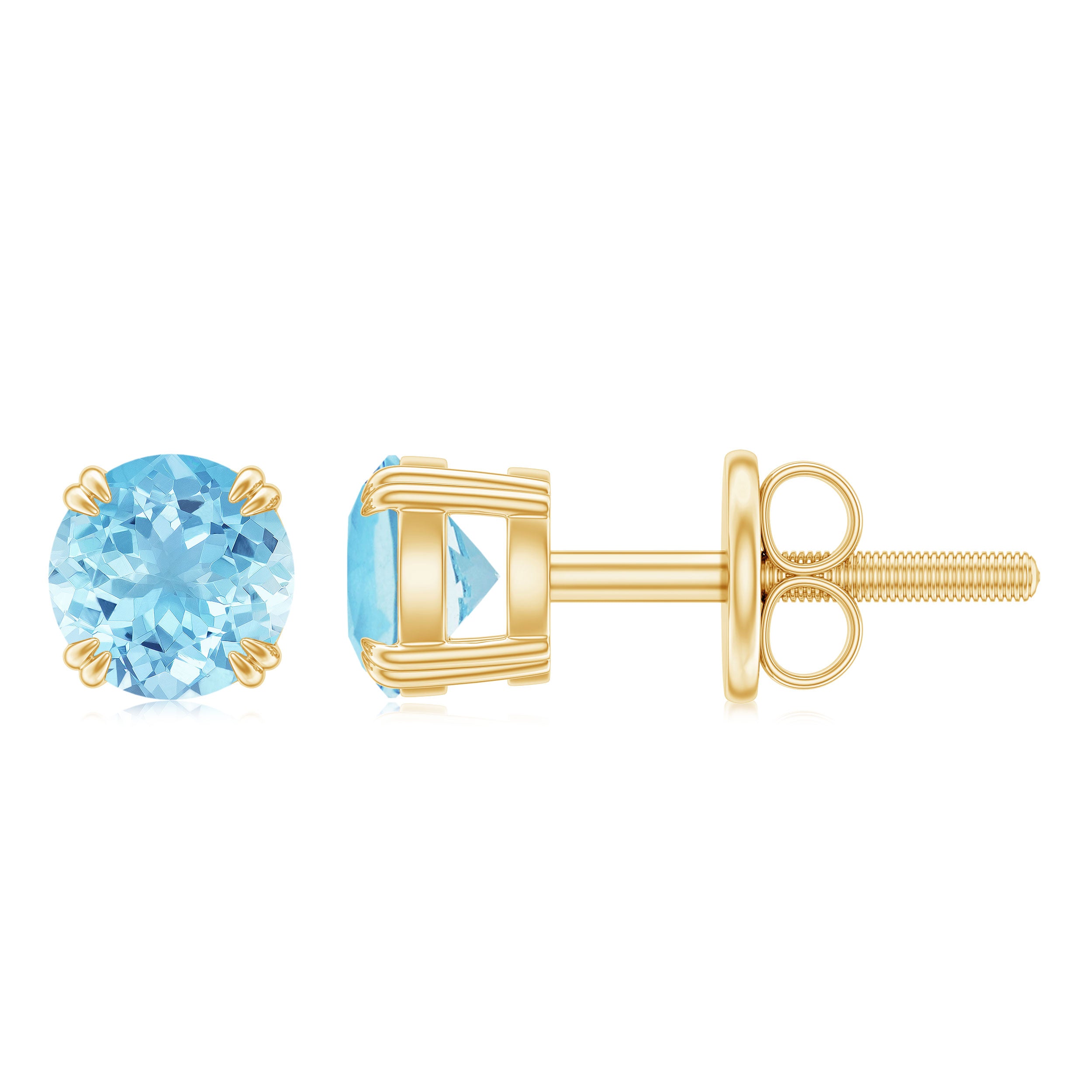 0.5 Carat Genuine Aquamarine Solitaire Stud Earrings in Double Claw Prong Setting AAA - Rosec Jewels