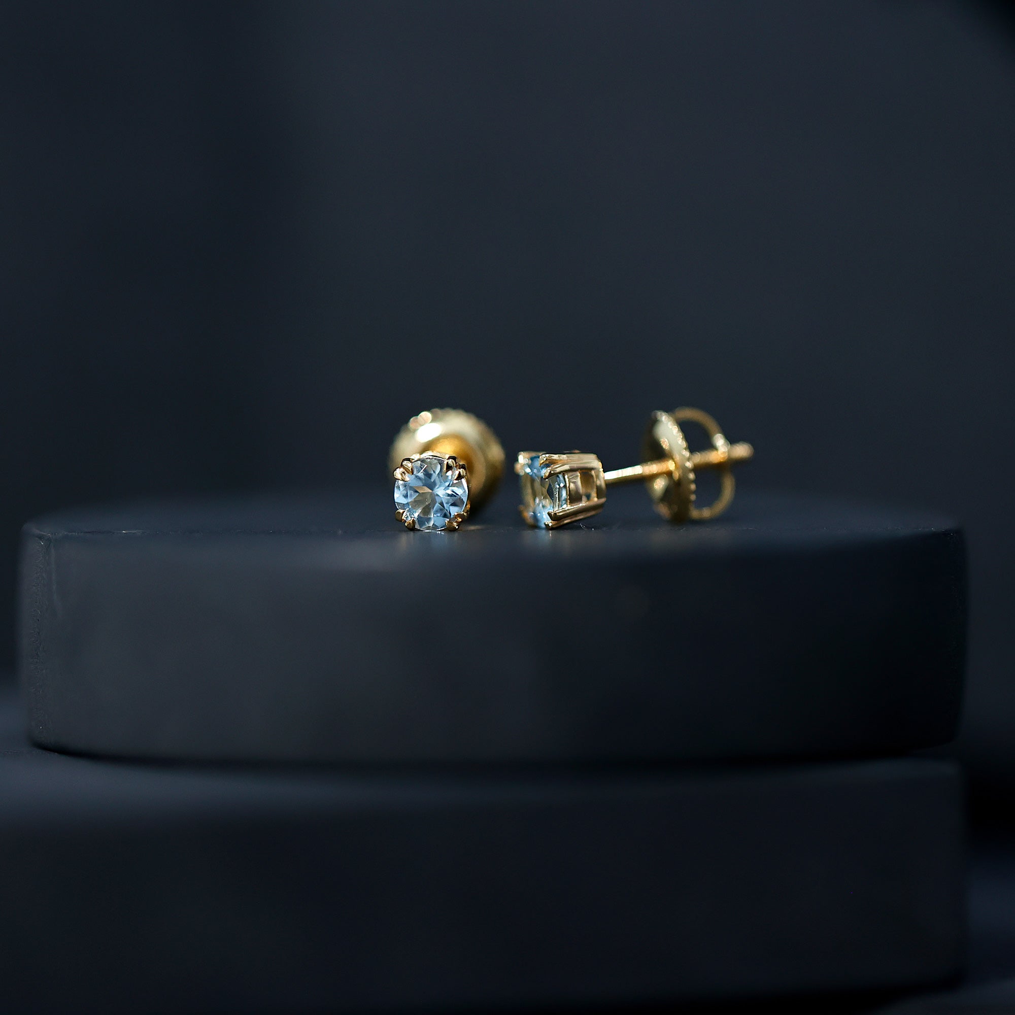 4MM Genuine Aquamarine Solitaire Stud Earrings in Double Claw Prong Setting AAA - Rosec Jewels
