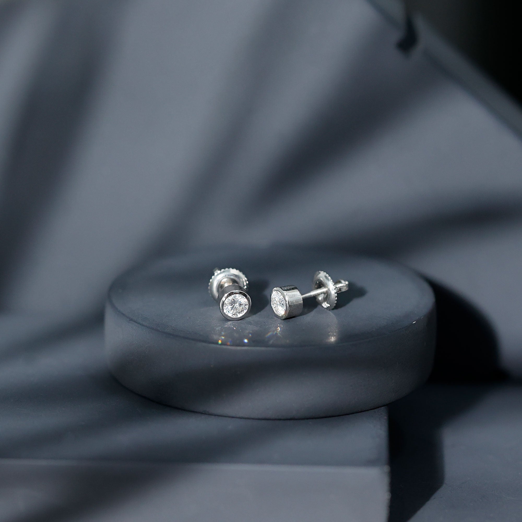 Certified Moissanite Solitaire Stud Earrings in Bezel Setting D-VS1 - Rosec Jewels