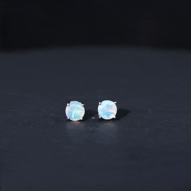 Round Shape Genuine Ethiopian Opal Solitaire Stud Earrings AAA - Rosec Jewels