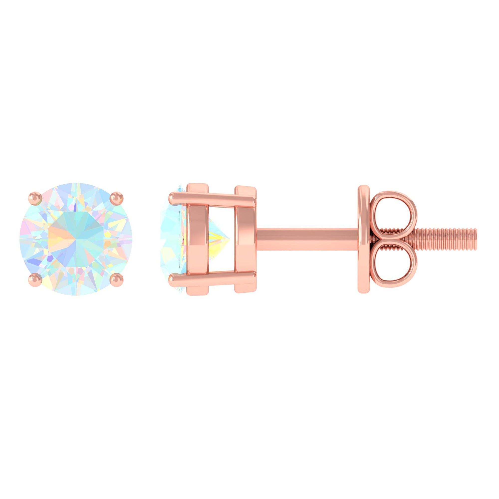 Round Shape Genuine Ethiopian Opal Solitaire Stud Earrings AAA - Rosec Jewels