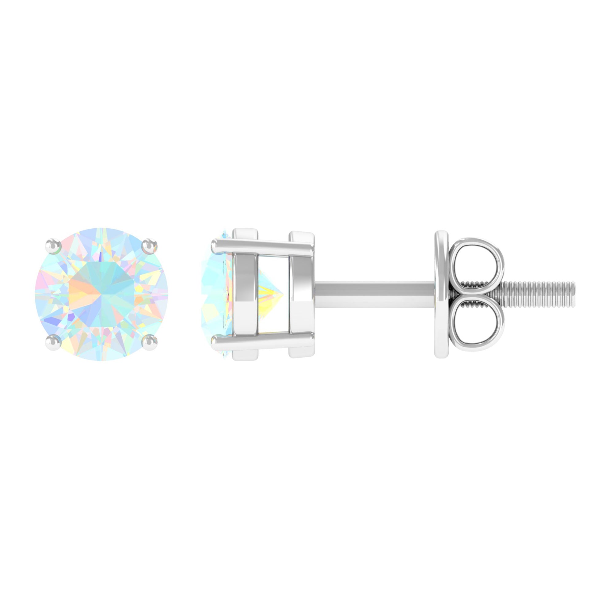 Round Shape Genuine Ethiopian Opal Solitaire Stud Earrings AAA - Rosec Jewels
