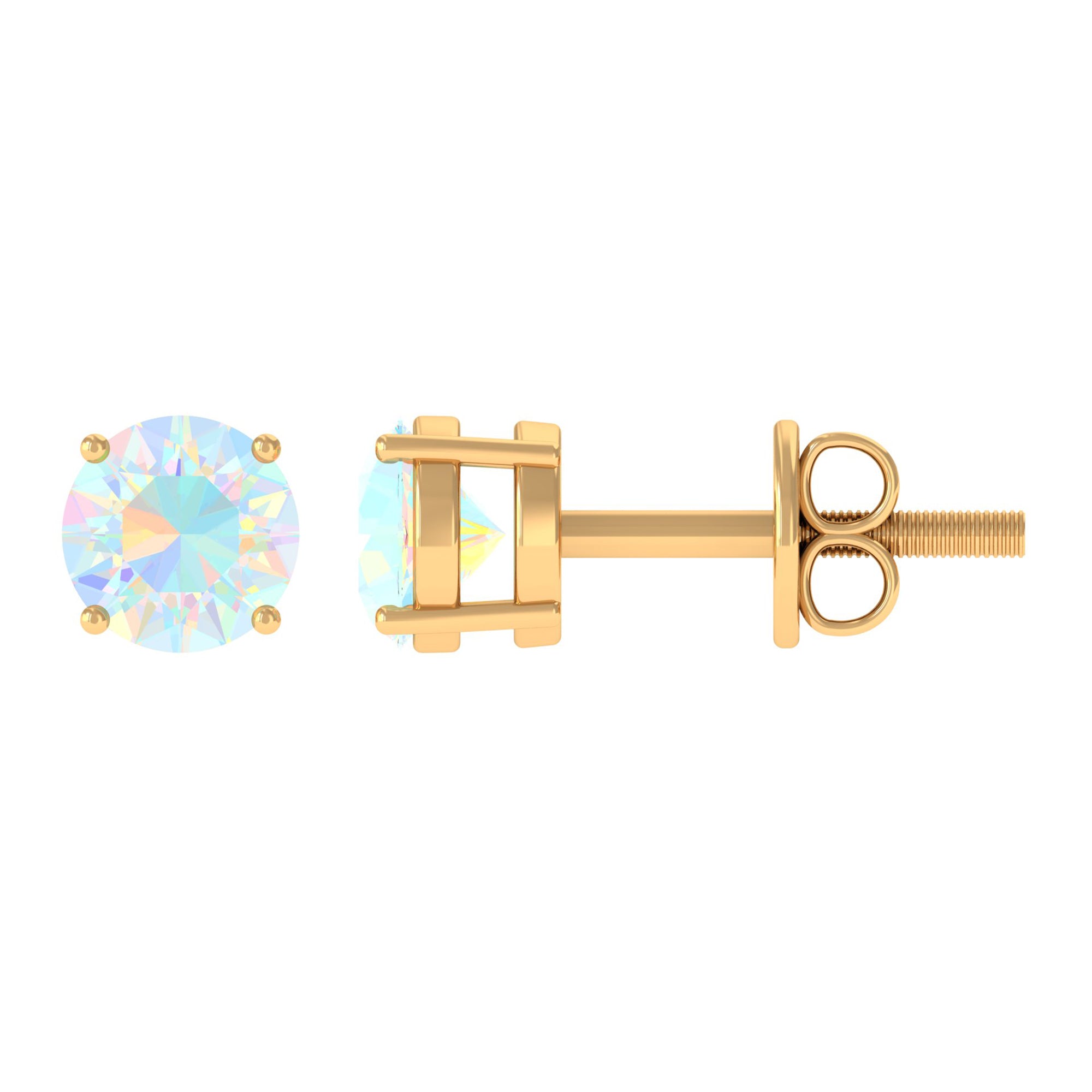 Round Shape Genuine Ethiopian Opal Solitaire Stud Earrings AAA - Rosec Jewels