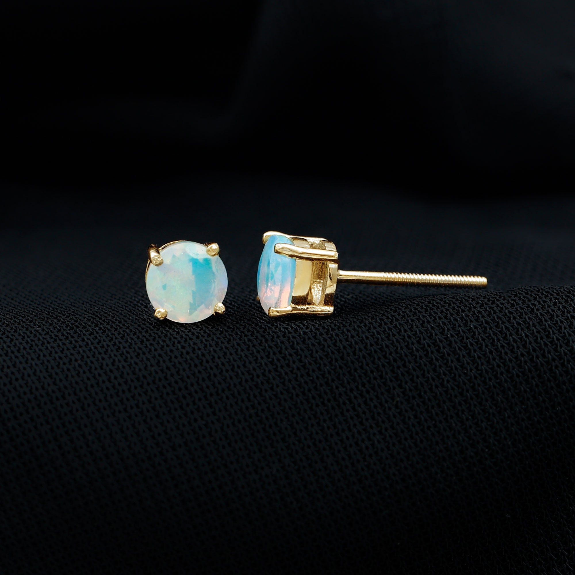 Round Shape Genuine Ethiopian Opal Solitaire Stud Earrings AAA - Rosec Jewels