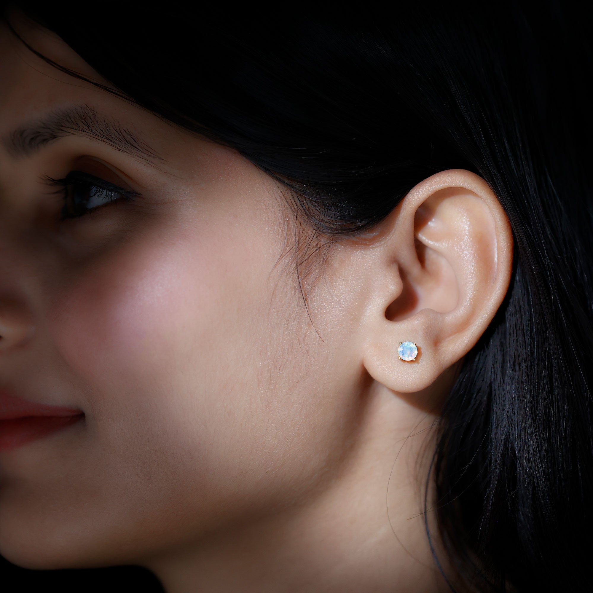 Round Shape Genuine Ethiopian Opal Solitaire Stud Earrings AAA - Rosec Jewels