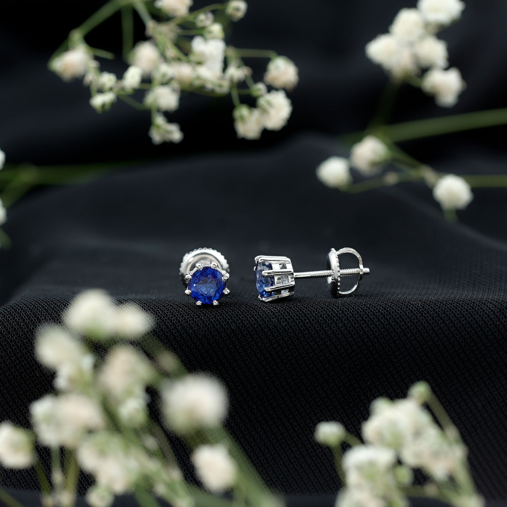 Natural 1.9 Carat Blue Sapphire Solitaire Stud Earrings AAA - Rosec Jewels