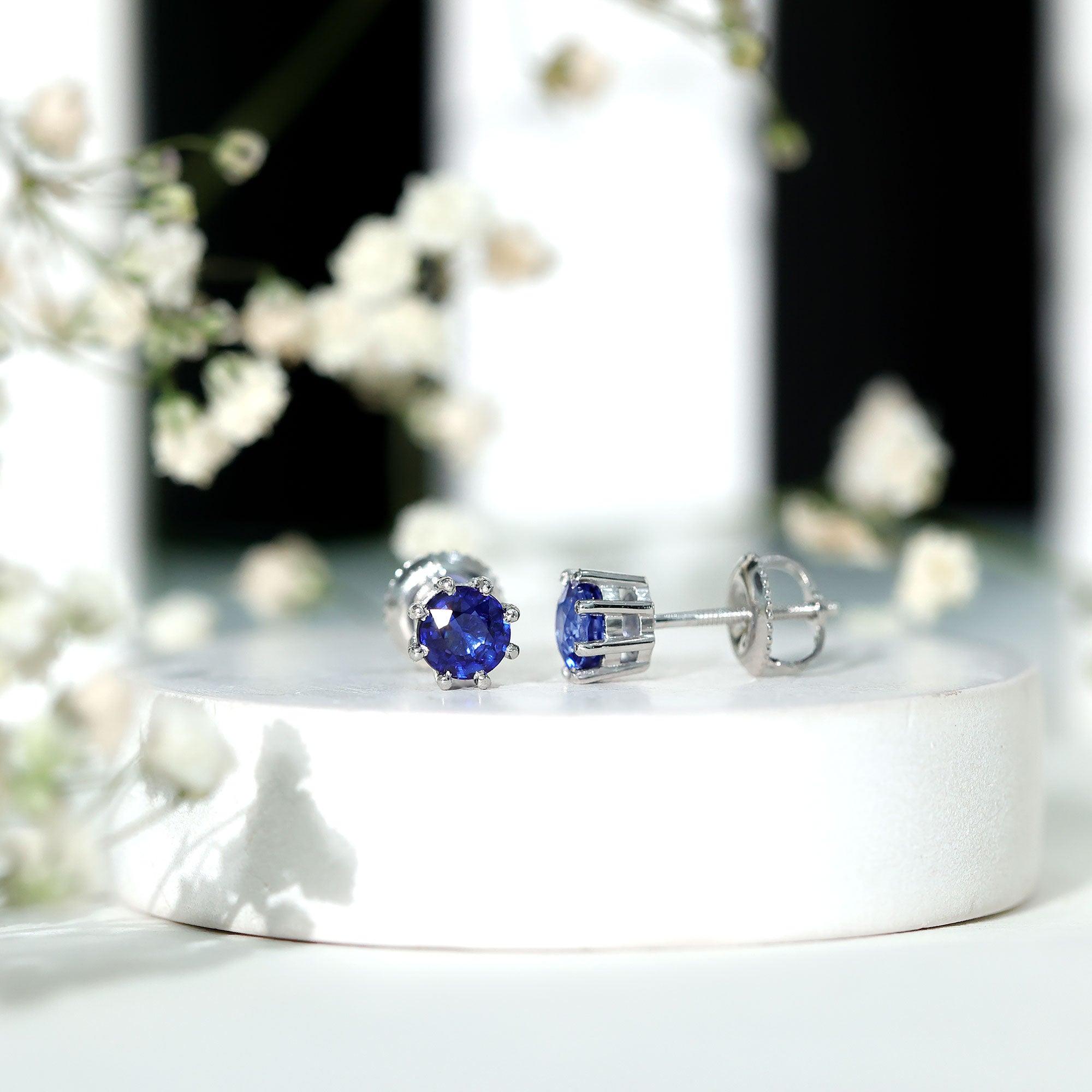 Natural 1.9 Carat Blue Sapphire Solitaire Stud Earrings AAA - Rosec Jewels