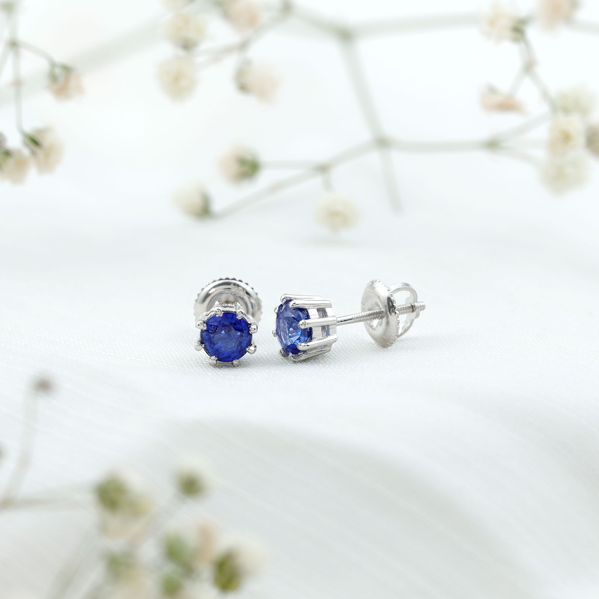 Natural 1.9 Carat Blue Sapphire Solitaire Stud Earrings AAA - Rosec Jewels