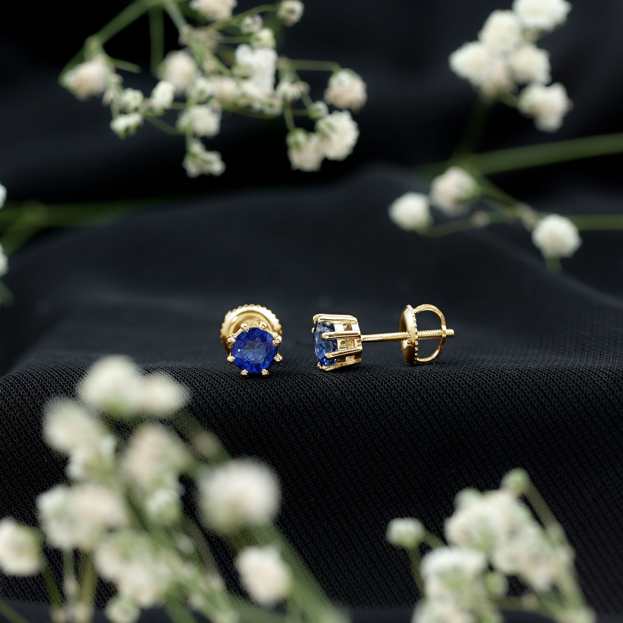 Natural 1.9 Carat Blue Sapphire Solitaire Stud Earrings AAA - Rosec Jewels