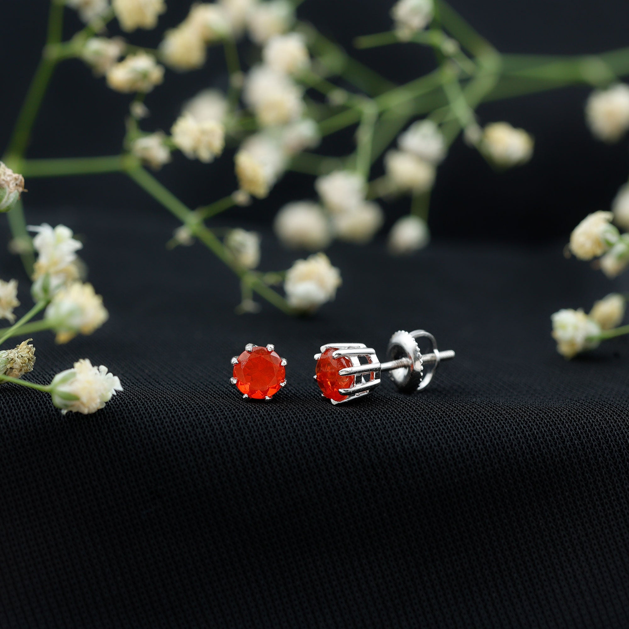Natural Fire Opal Solitaire Stud Earrings for Women AAA - Rosec Jewels