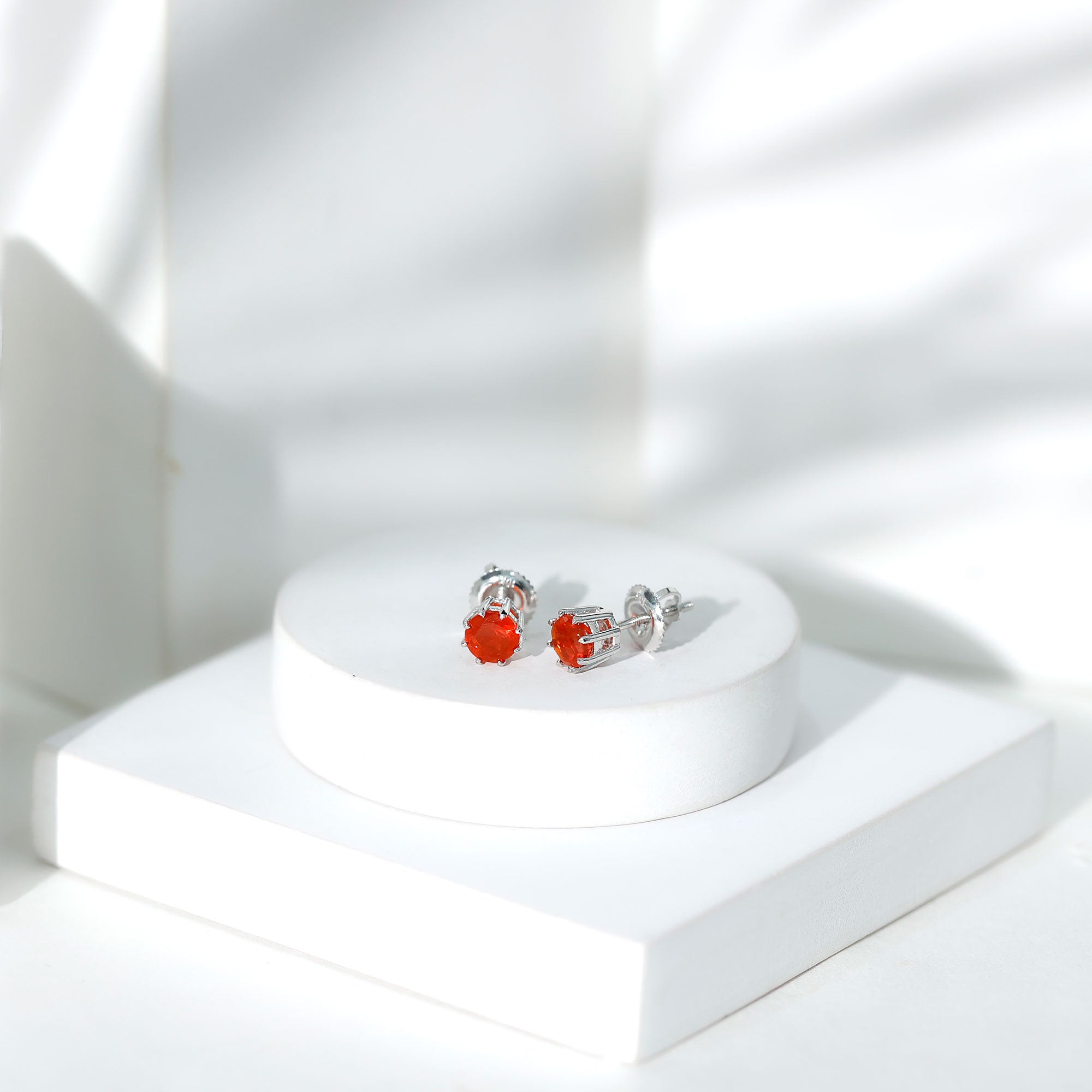 Natural Fire Opal Solitaire Stud Earrings for Women AAA - Rosec Jewels