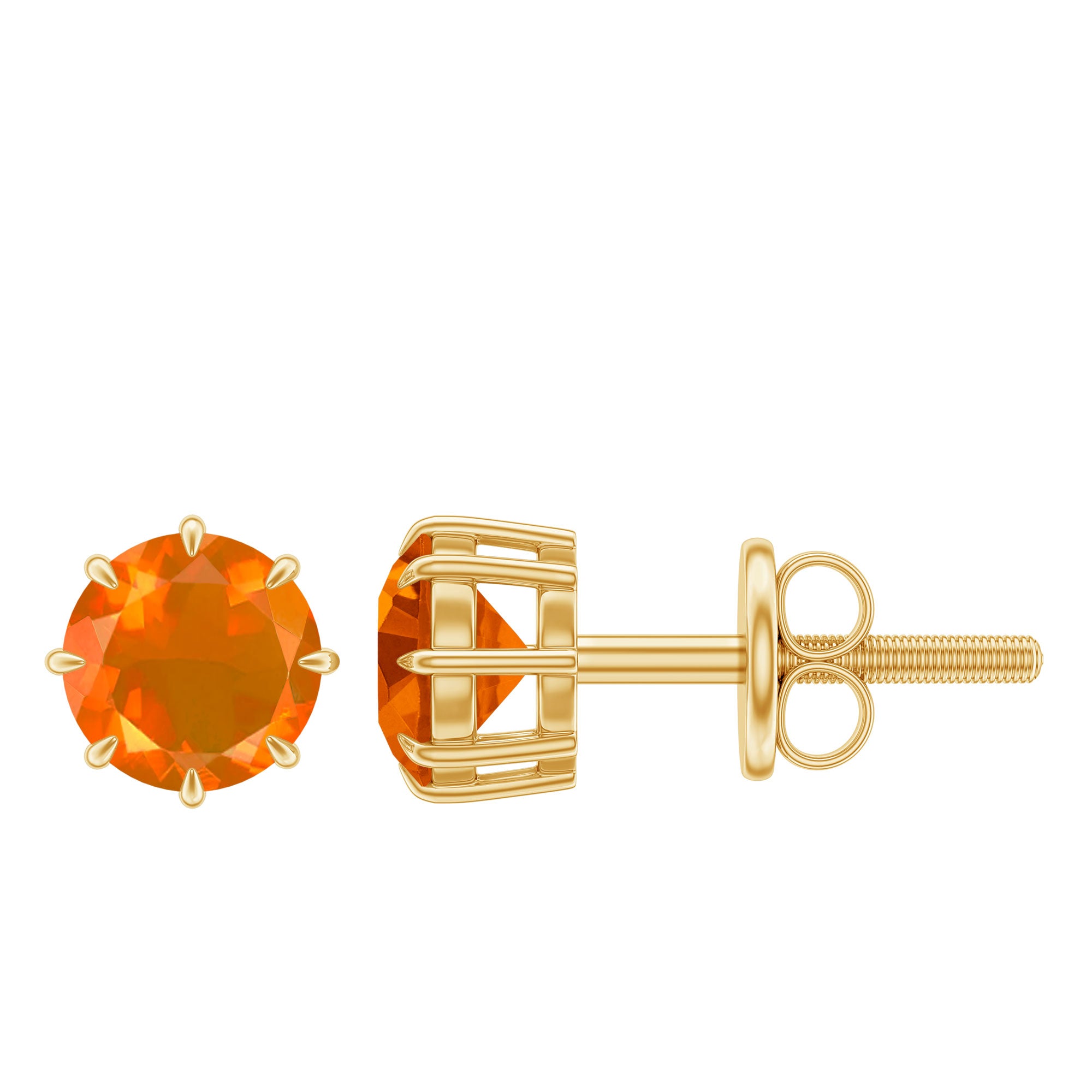 Natural Fire Opal Solitaire Stud Earrings for Women AAA - Rosec Jewels