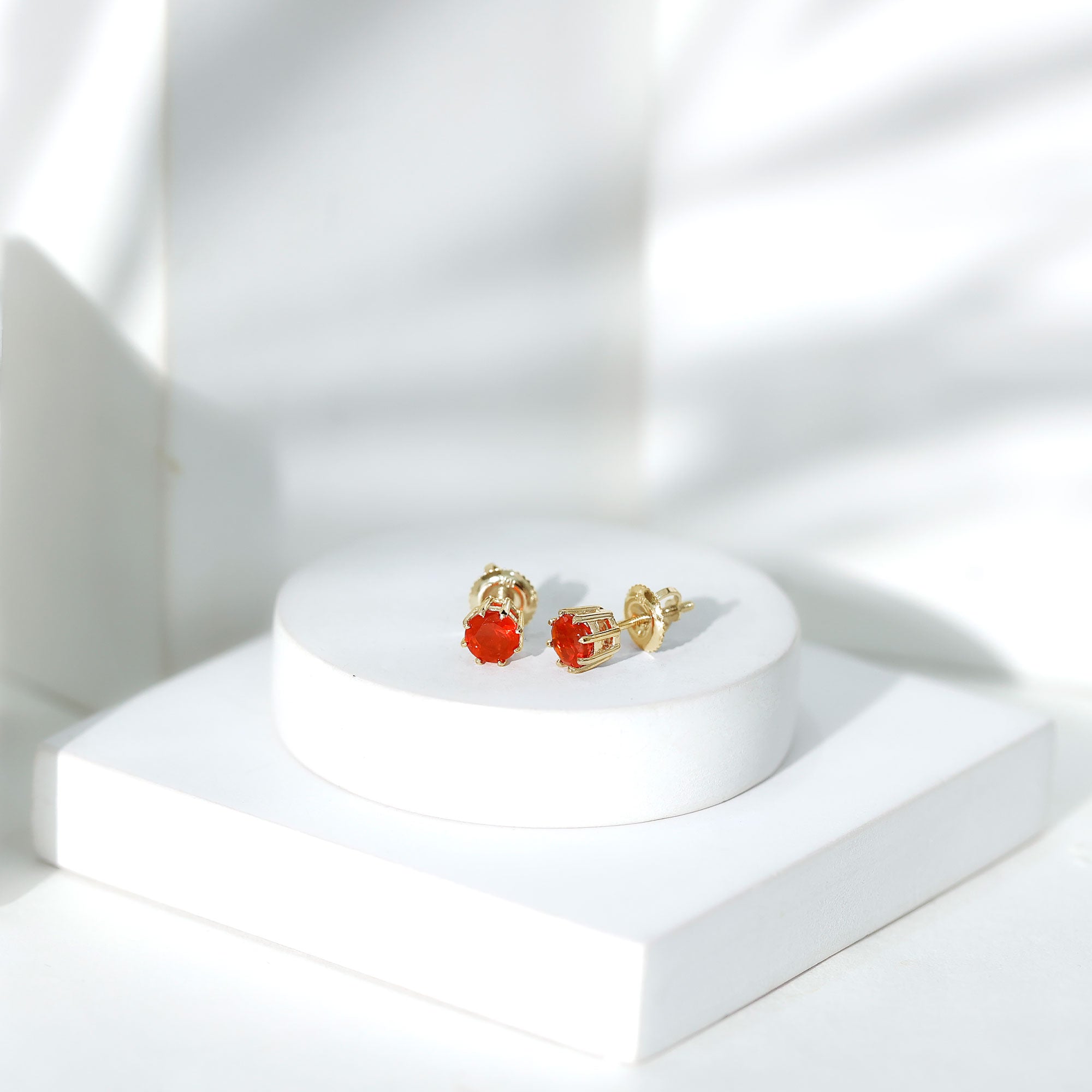 Natural Fire Opal Solitaire Stud Earrings for Women AAA - Rosec Jewels