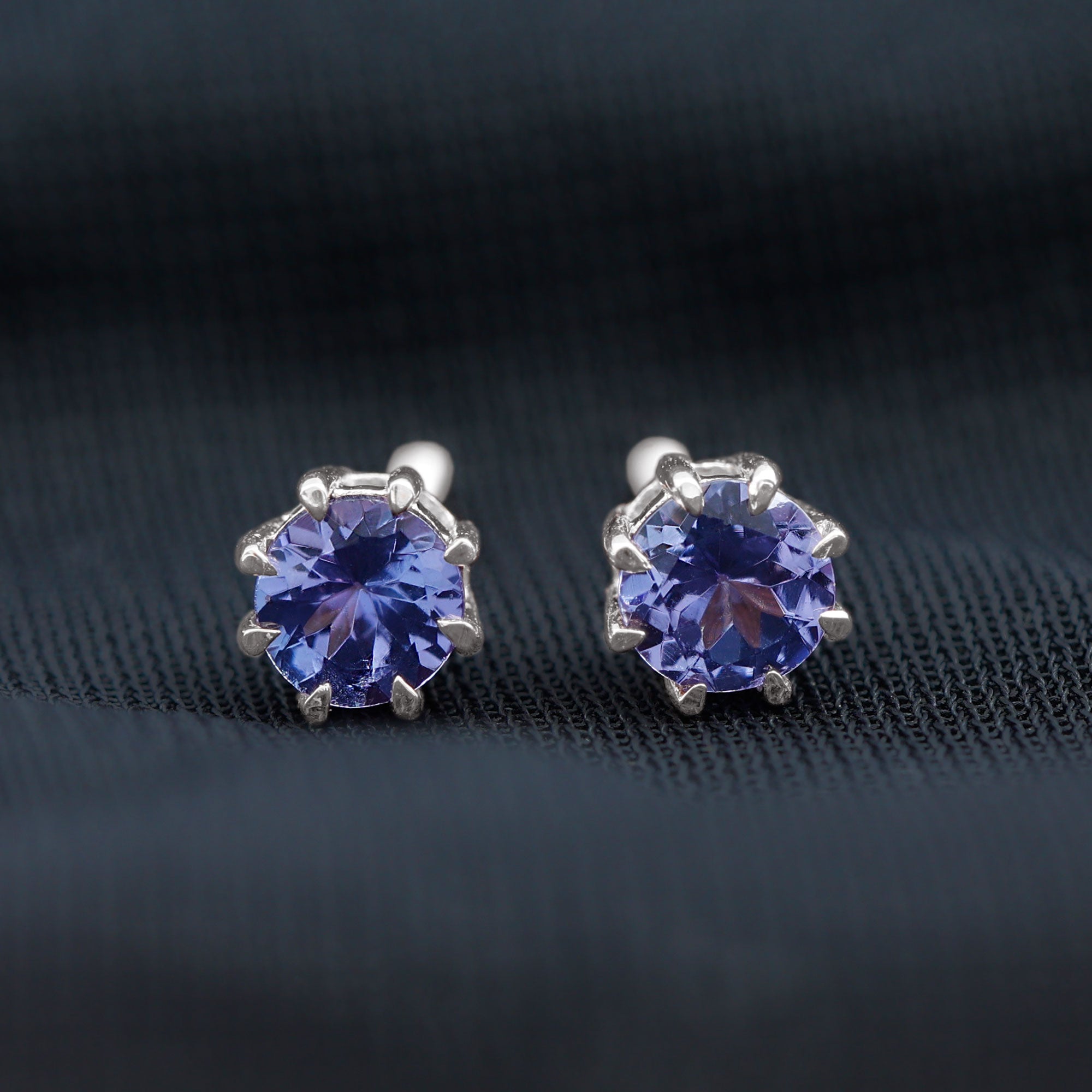 1 Carat Natural Tanzanite Round Stud Earrings for Women AAA - Rosec Jewels
