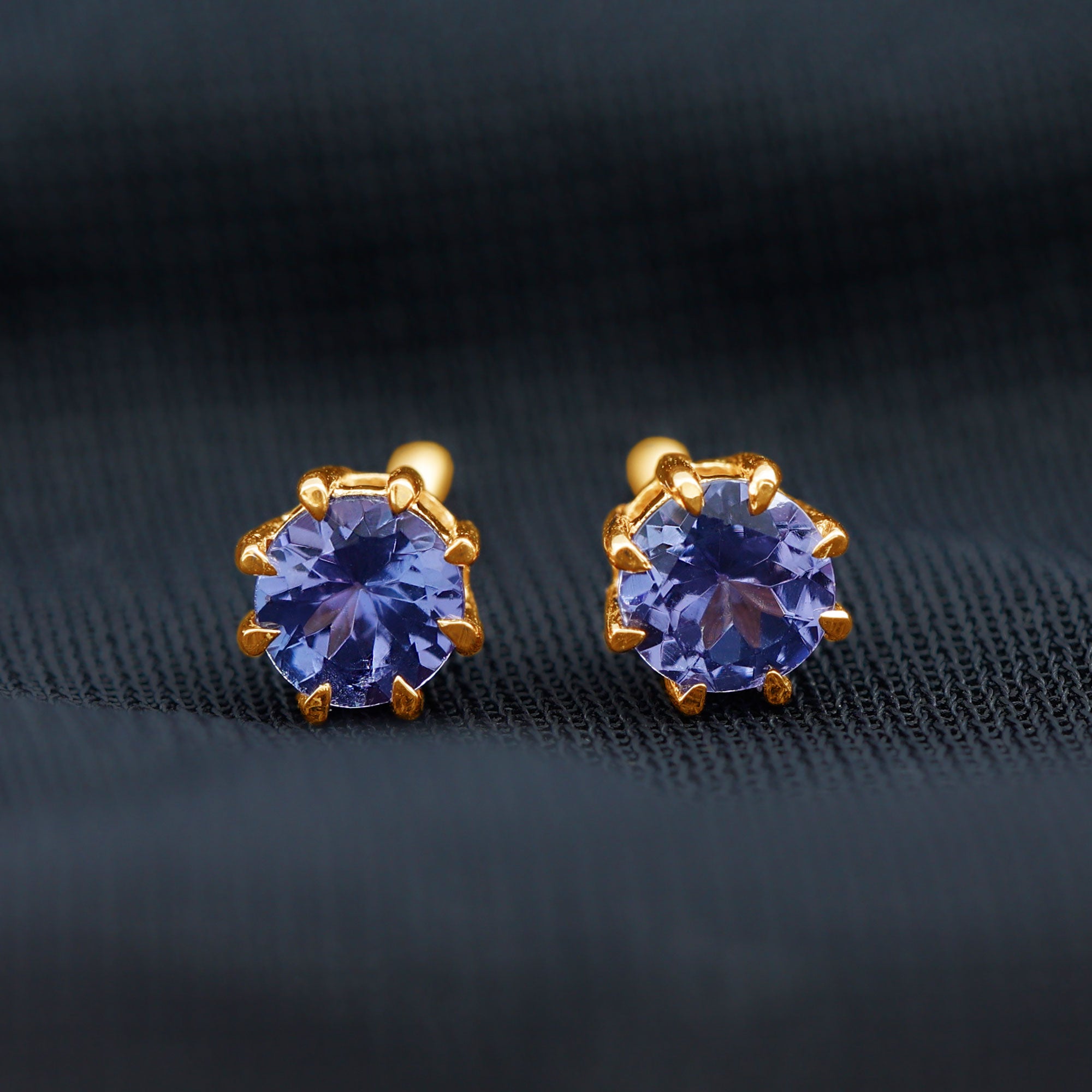 1 Carat Natural Tanzanite Round Stud Earrings for Women AAA - Rosec Jewels