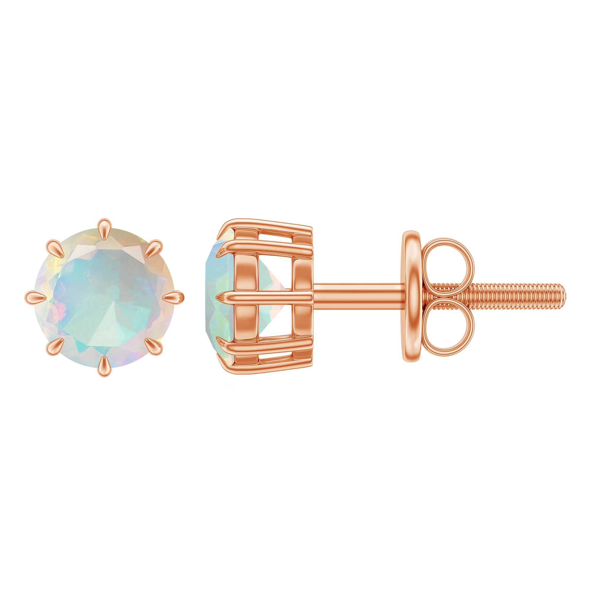 1 Carat Natural Ethiopian Opal Solitaire Stud Earrings AAA - Rosec Jewels