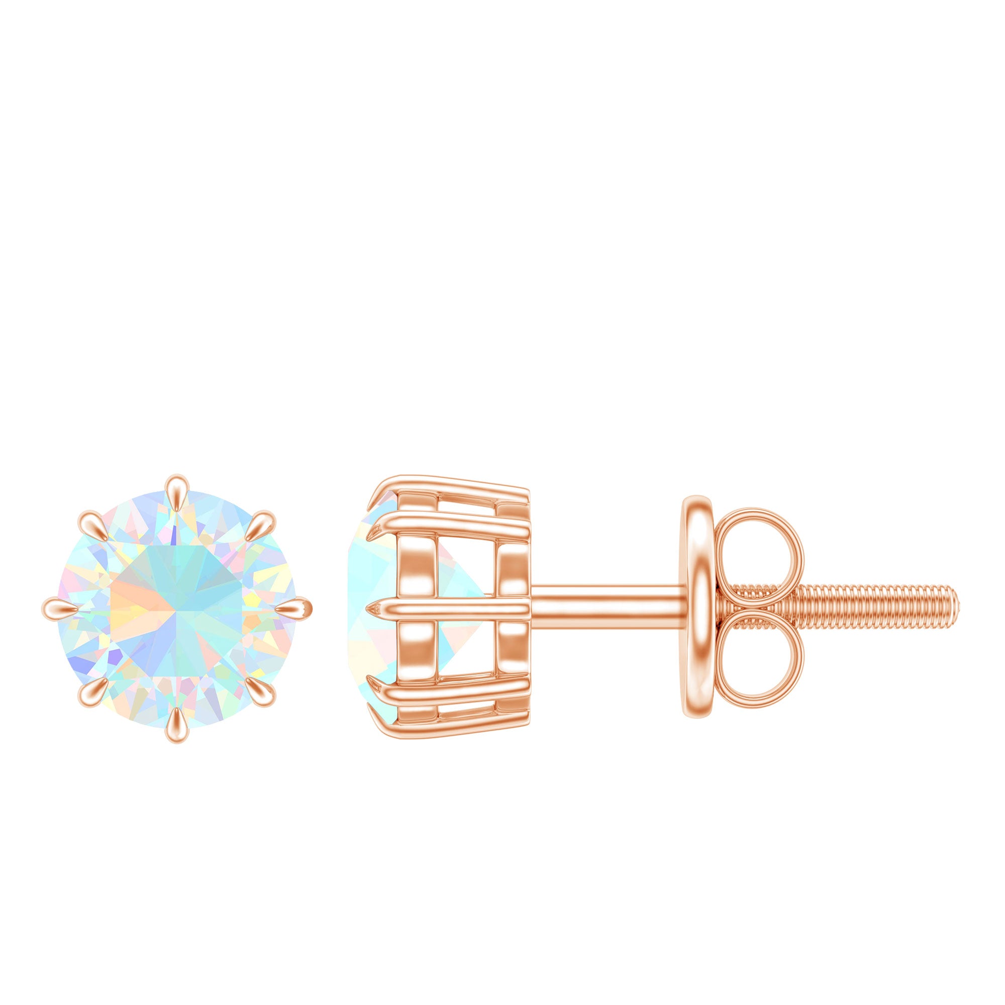 1 Carat Natural Ethiopian Opal Solitaire Stud Earrings AAA - Rosec Jewels