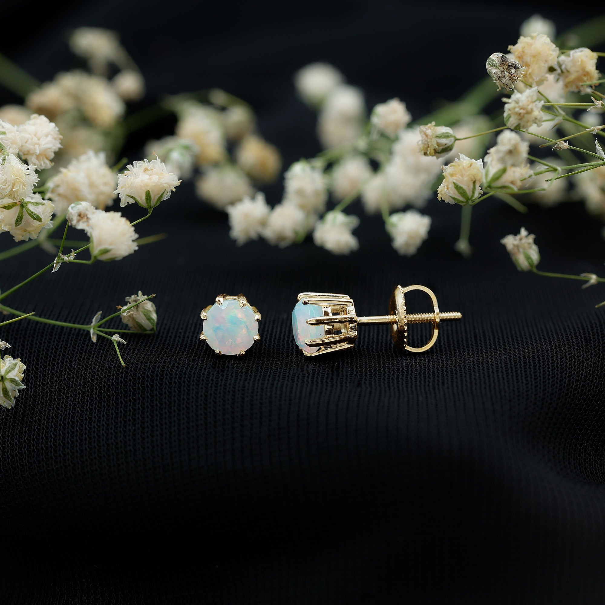 1 Carat Natural Ethiopian Opal Solitaire Stud Earrings AAA - Rosec Jewels