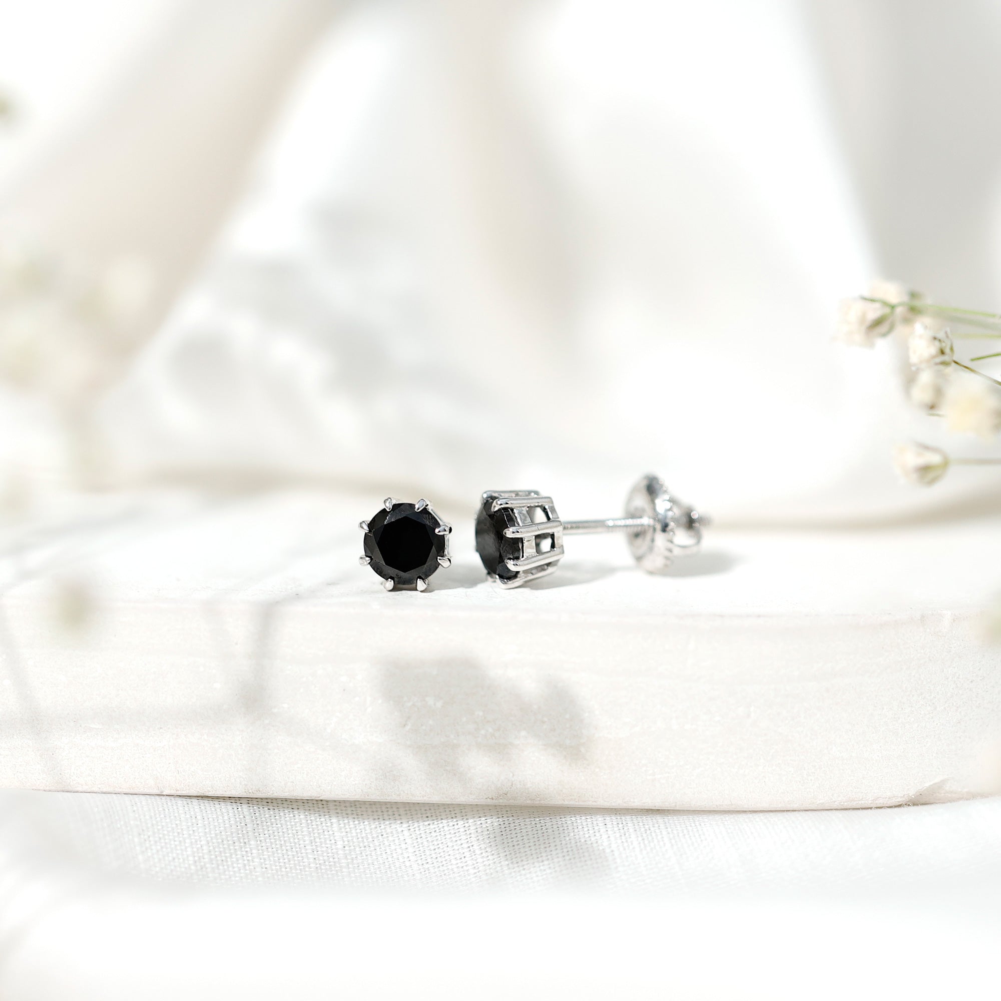 Solitaire 5MM Lab Created Black Diamond Stud Earrings AAAA ( Synthetic ) - Rosec Jewels
