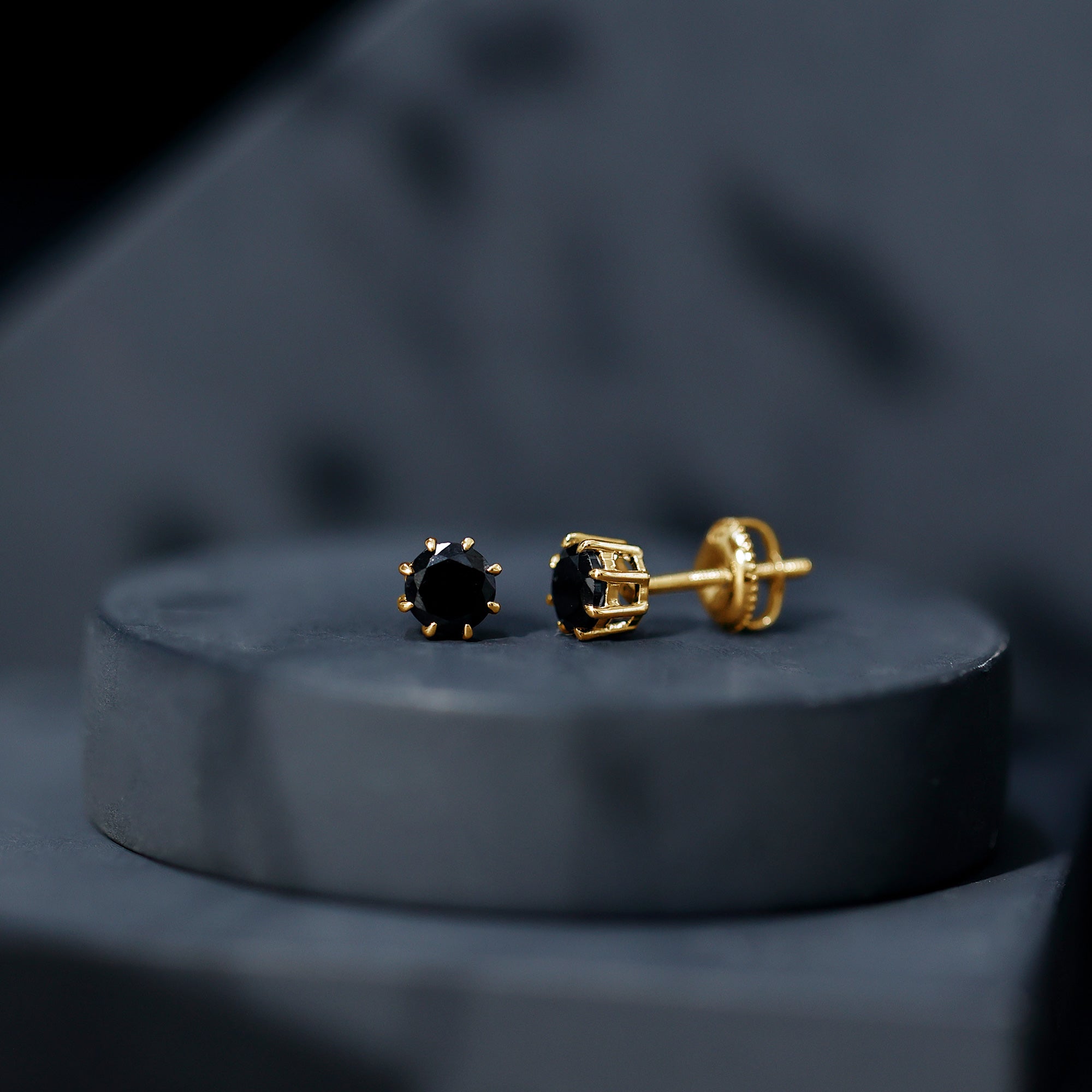 Solitaire 1.6 Carat Lab Created Black Diamond Stud Earrings AAAA ( Synthetic ) - Rosec Jewels