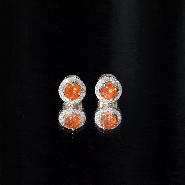 Natural Orange Fire Opal Stud Earrings With Diamonds AAA - Rosec Jewels