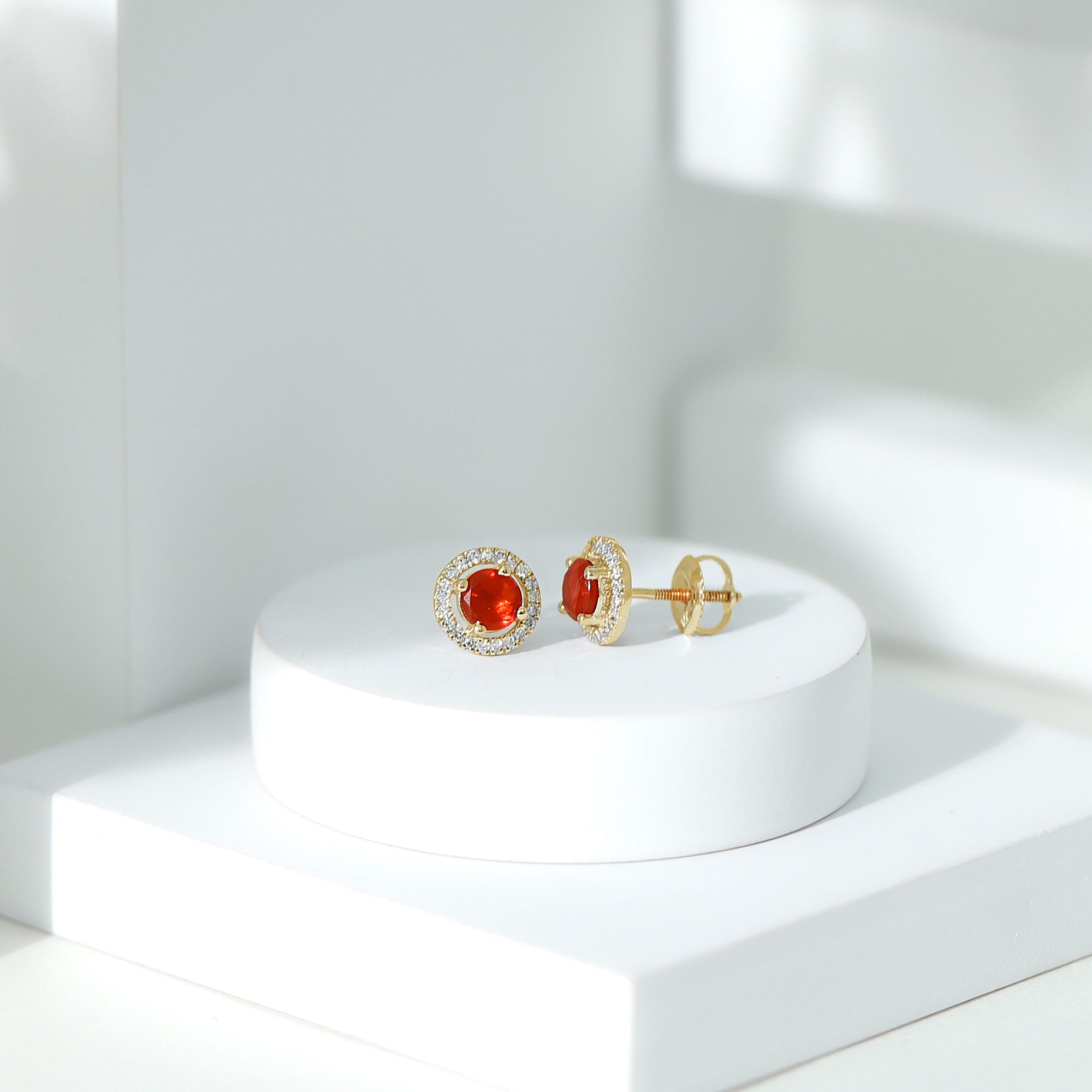 Natural Orange Fire Opal Stud Earrings With Diamonds AAA - Rosec Jewels