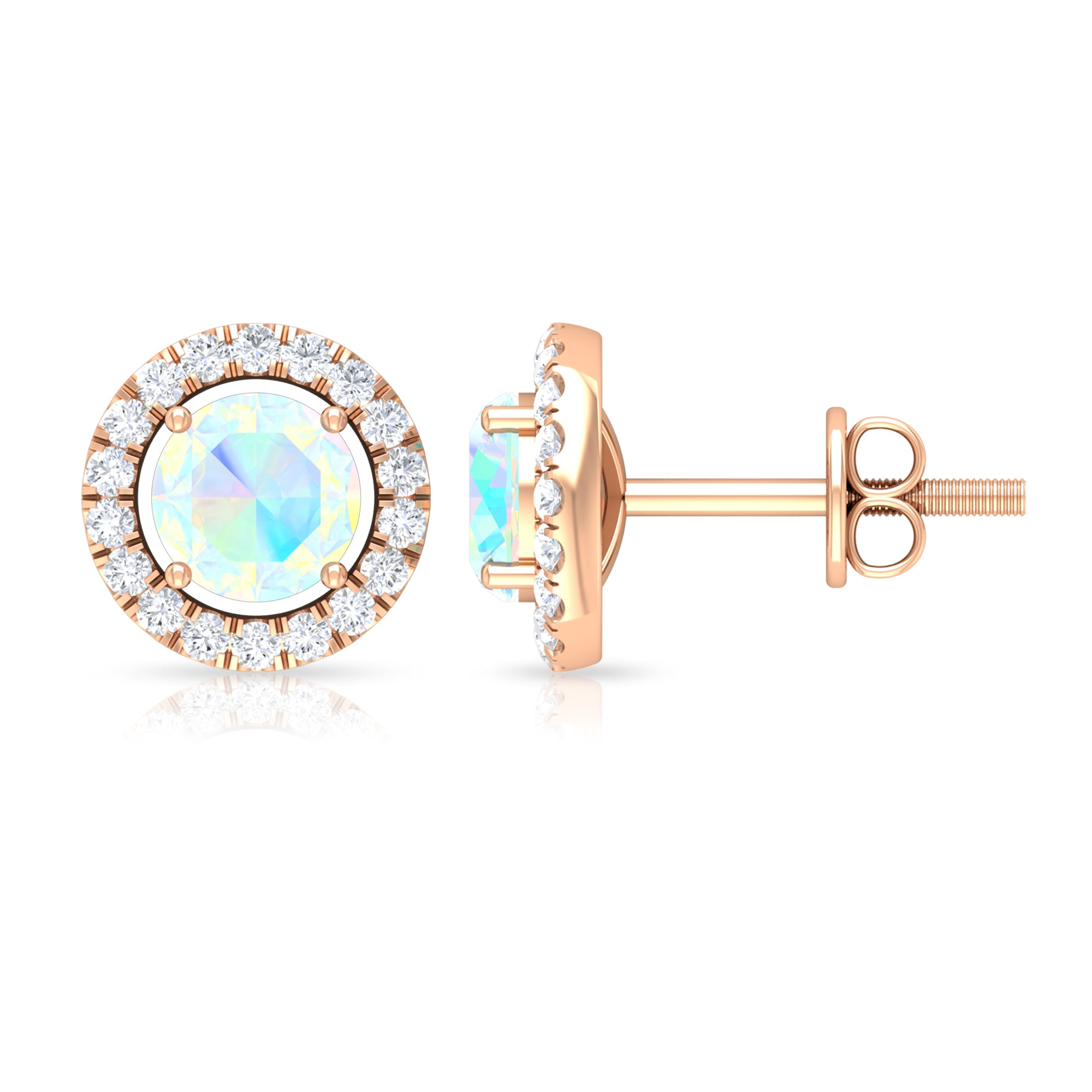 Round Ethiopian Opal and Diamond Halo Stud Earrings AAA - Rosec Jewels