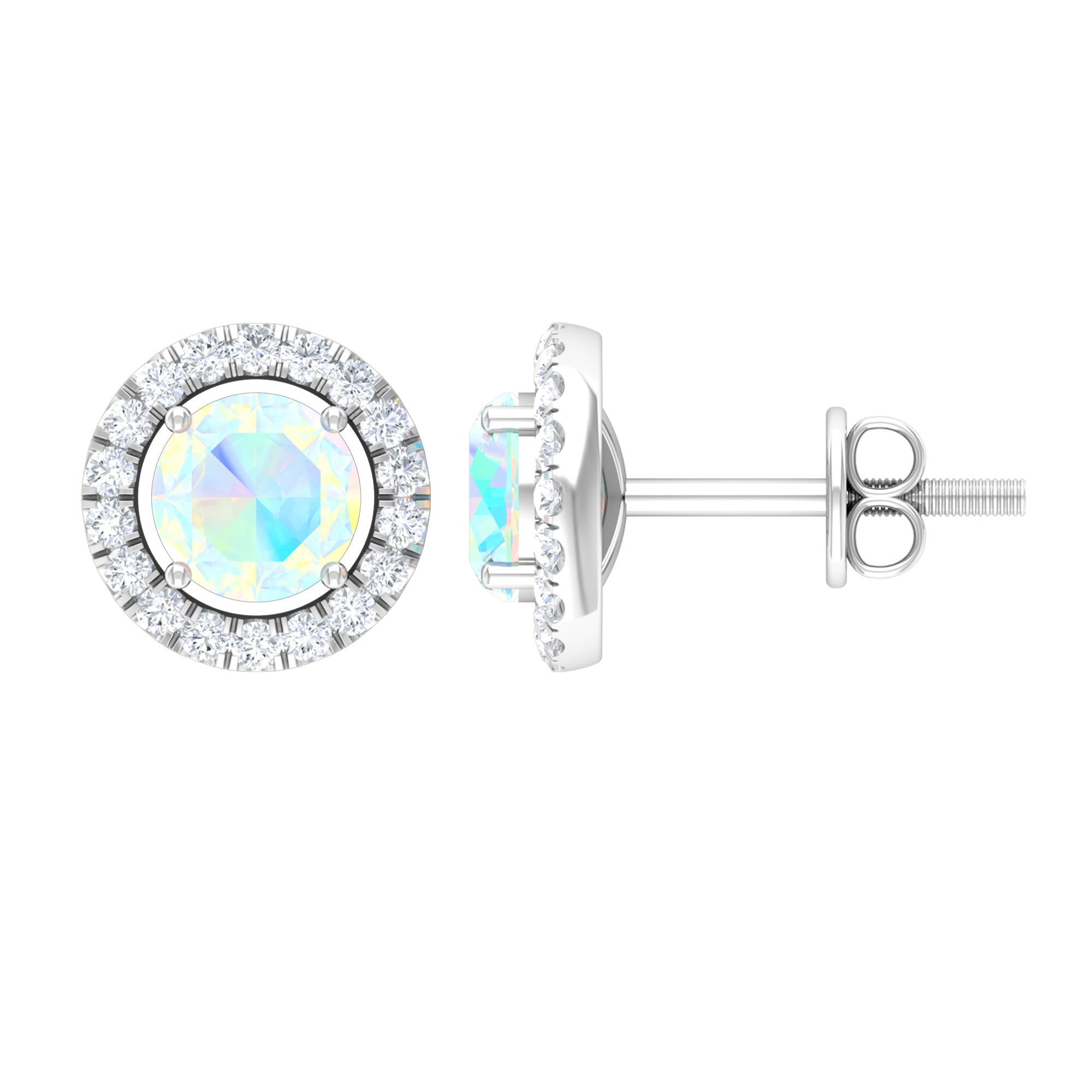 Round Ethiopian Opal and Diamond Halo Stud Earrings
