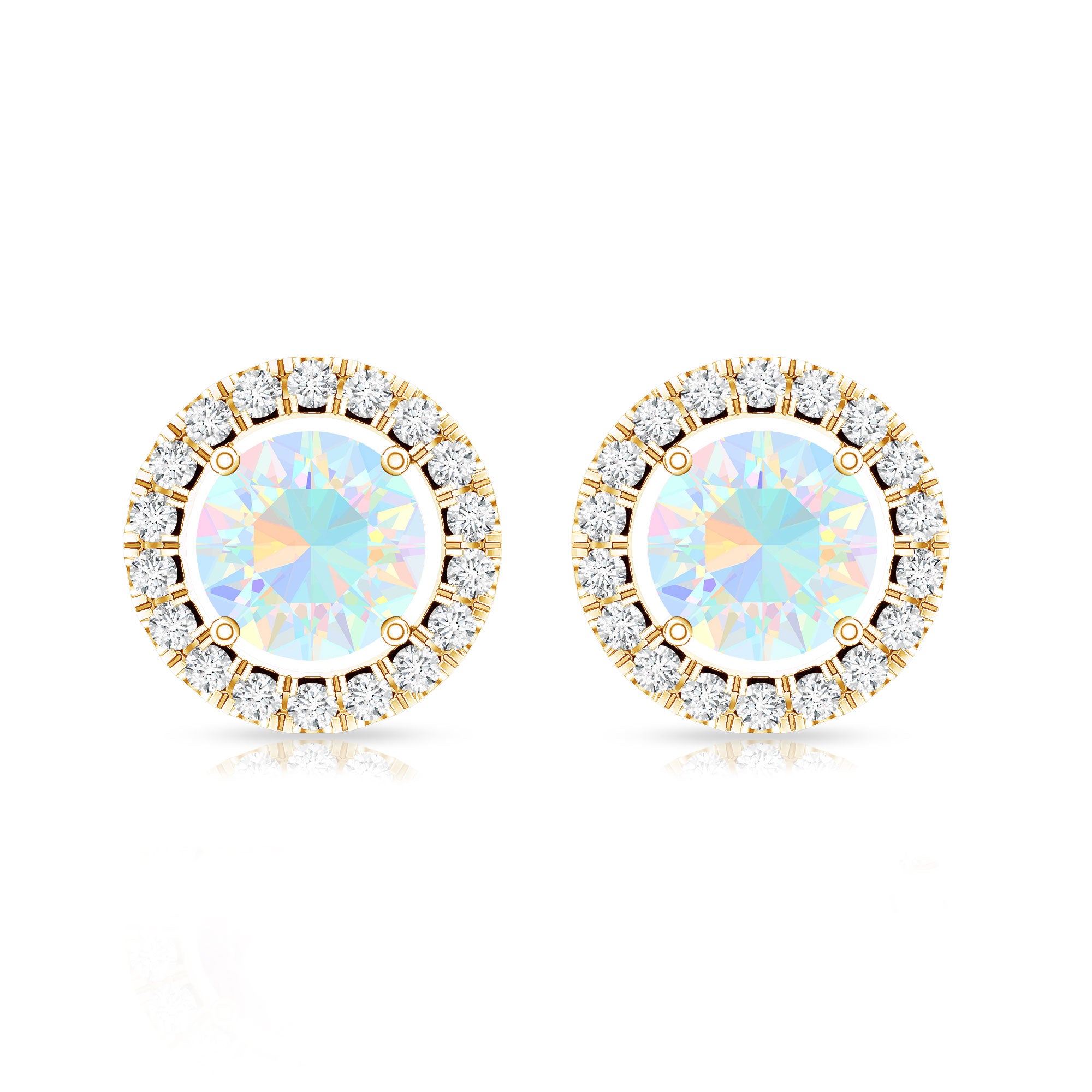 Round Ethiopian Opal and Diamond Halo Stud Earrings AAA - Rosec Jewels