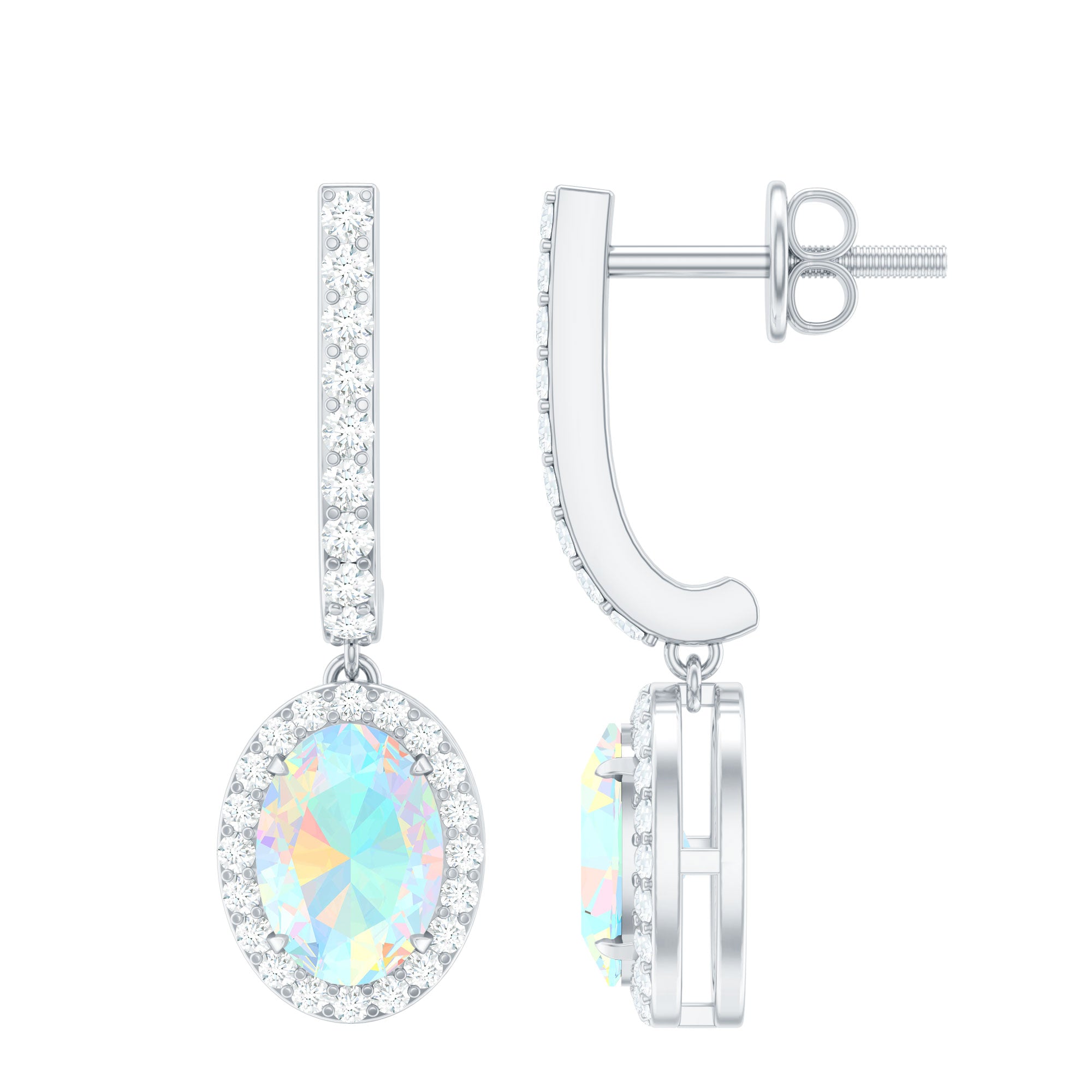 Natural Ethiopian Opal Hoop Drop Earrings with Moissanite