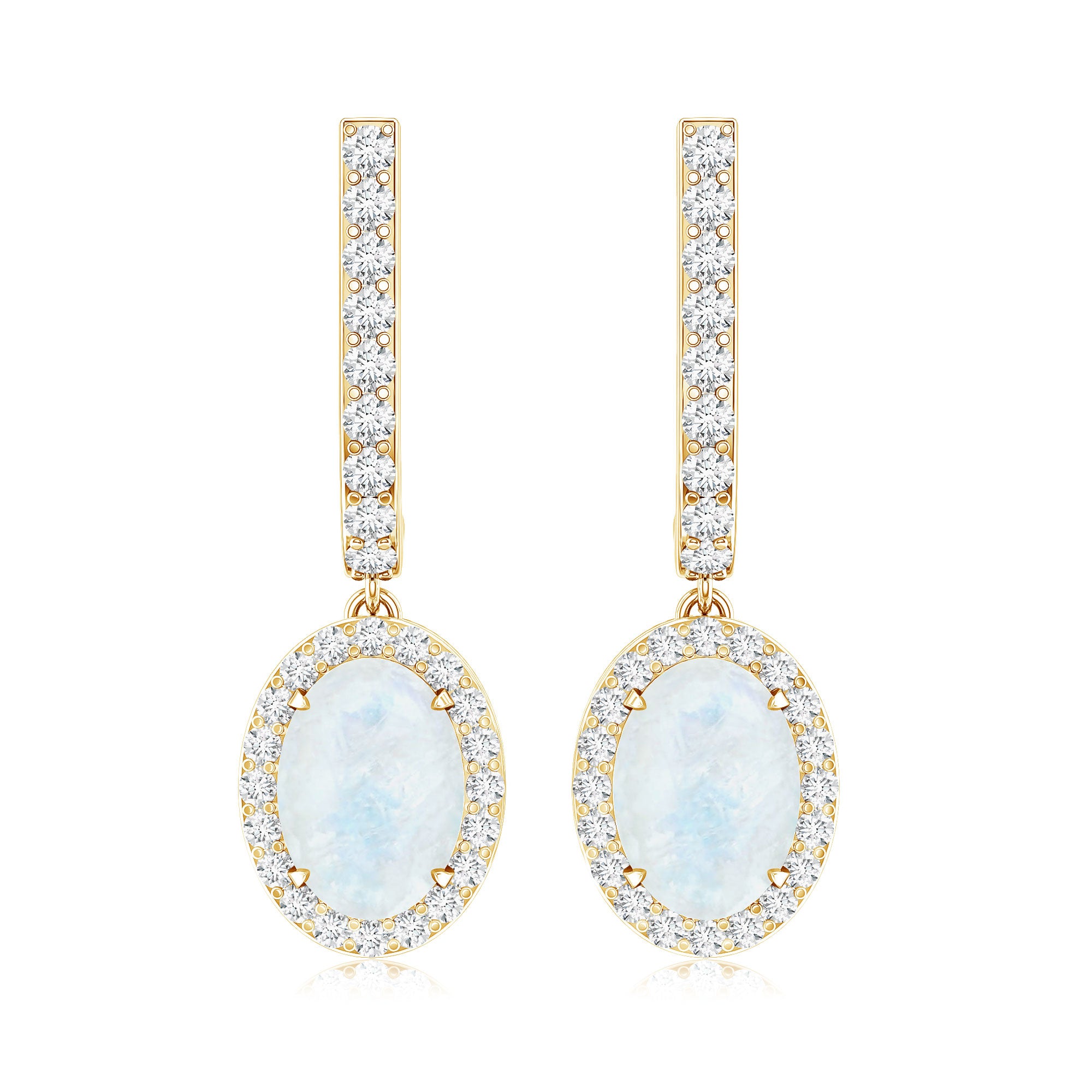 Genuine 1.2 Carat Oval Moonstone Drop Hoop Earrings with Diamond AAA - Rosec Jewels
