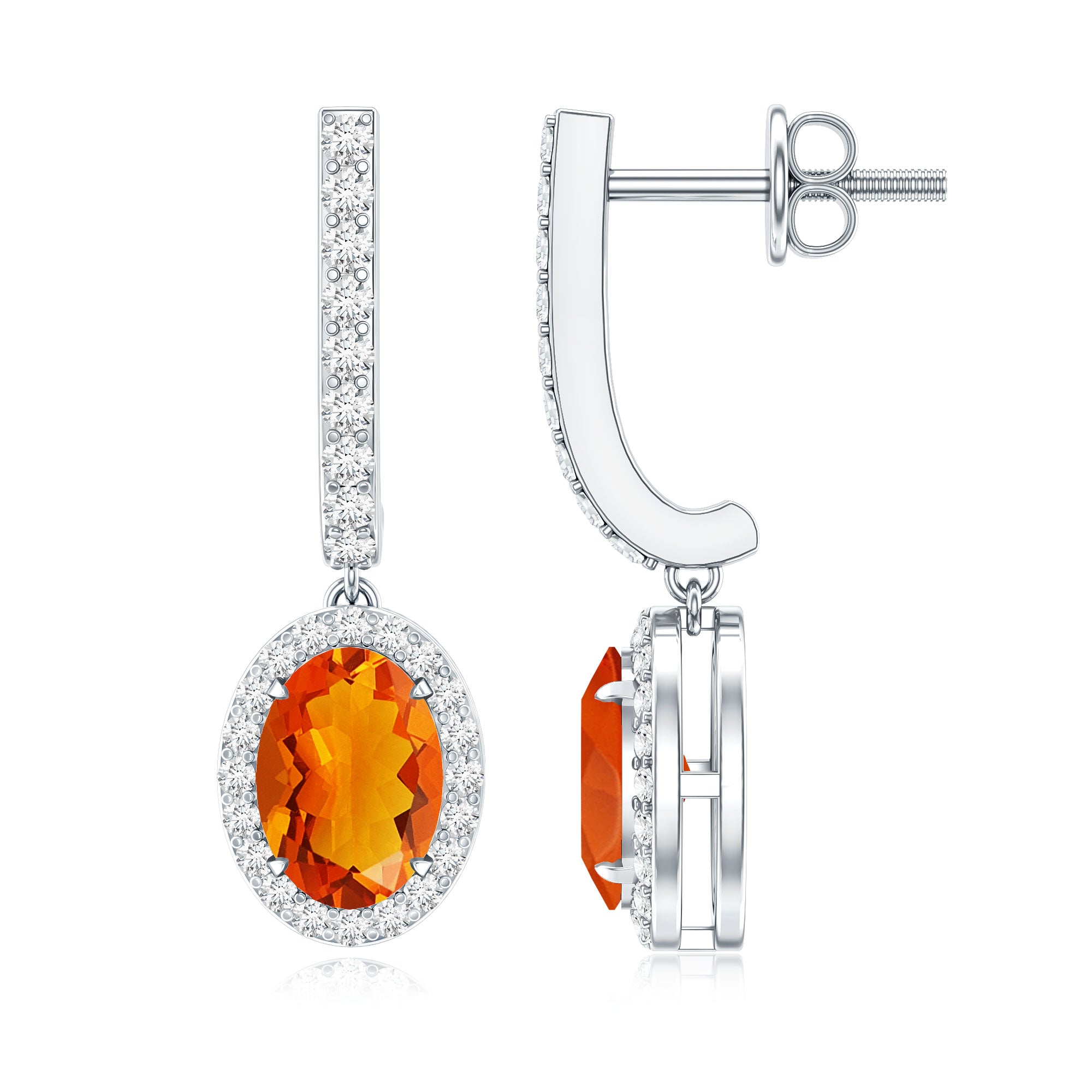 1.3 Carat Natural Oval Fire Opal Diamond Drop Earrings with Latch Back AAA - Rosec Jewels