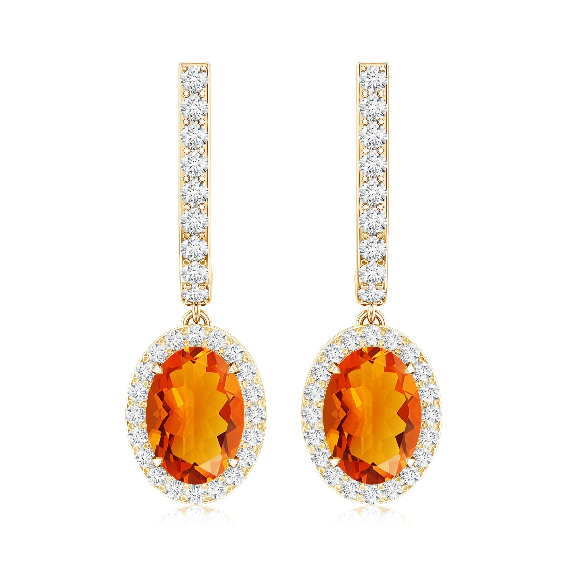 1.3 Carat Natural Oval Fire Opal Diamond Drop Earrings with Latch Back AAA - Rosec Jewels