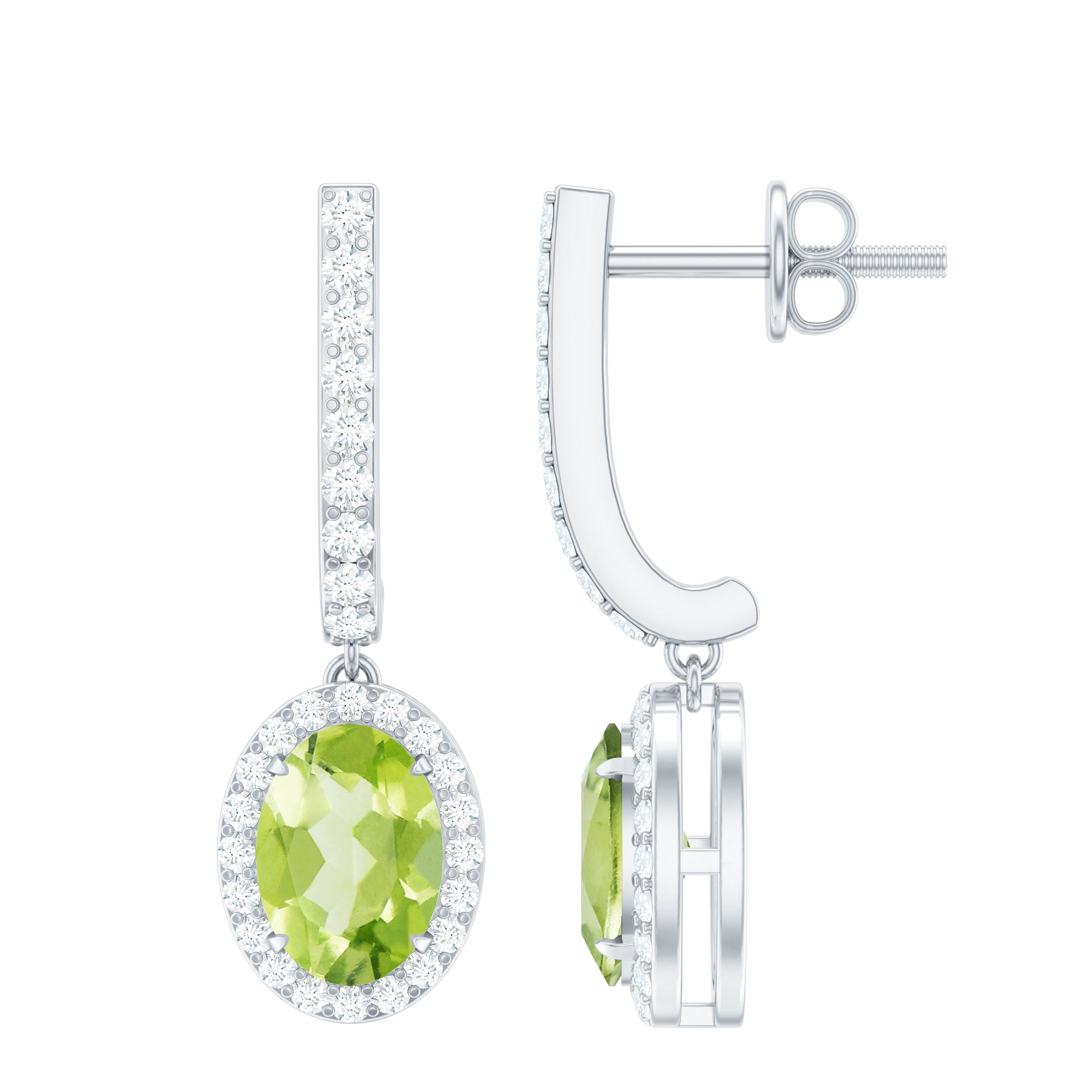 2 Carat Claw Set Peridot and Moissanite Drop Hoop Earrings AAA - Rosec Jewels