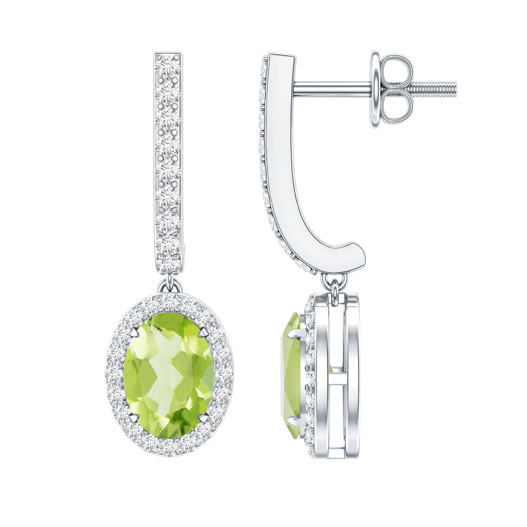 2.2 Carat Claw Set Peridot and Moissanite Drop Hoop Earrings AAA - Rosec Jewels