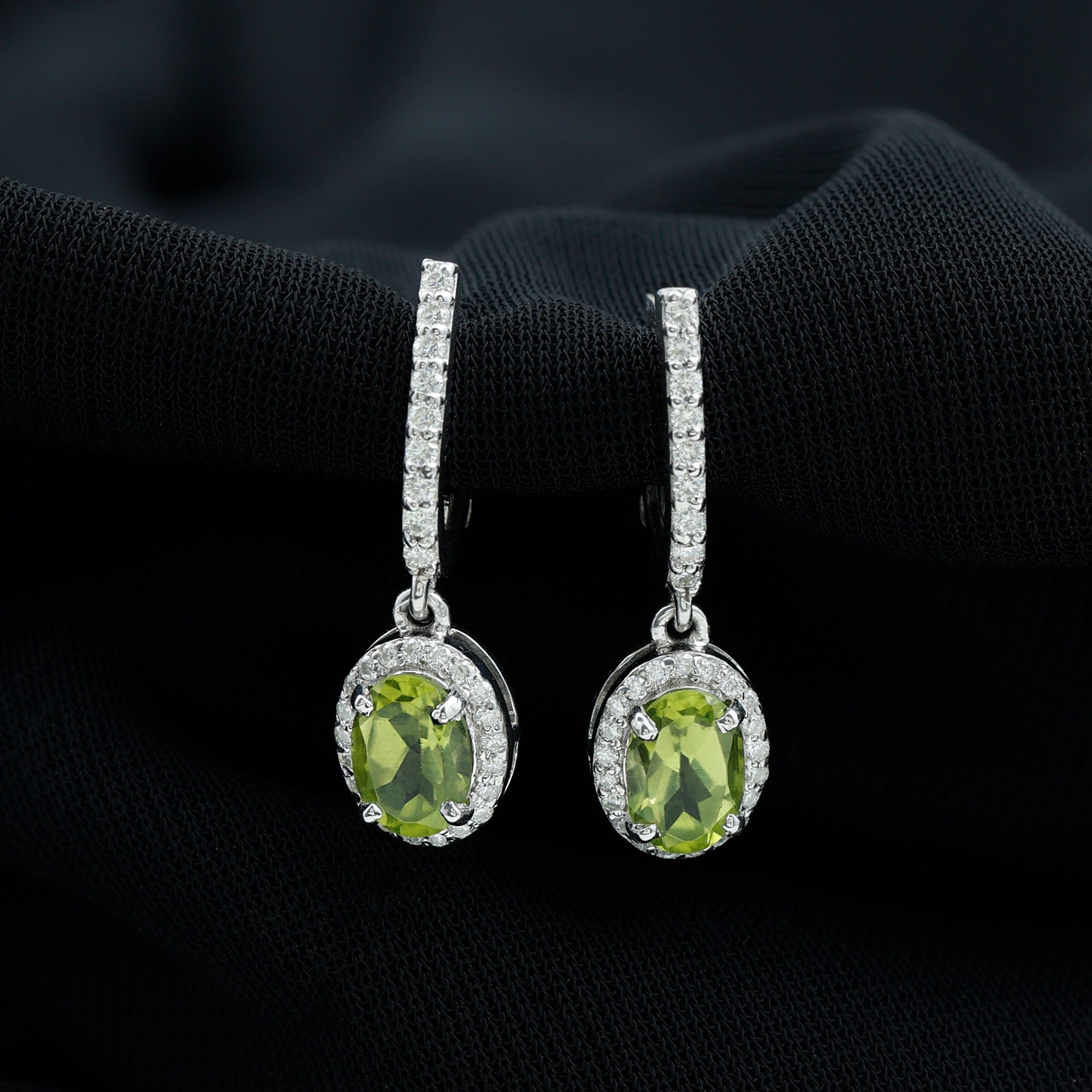 2 Carat Claw Set Peridot and Moissanite Drop Hoop Earrings AAA - Rosec Jewels