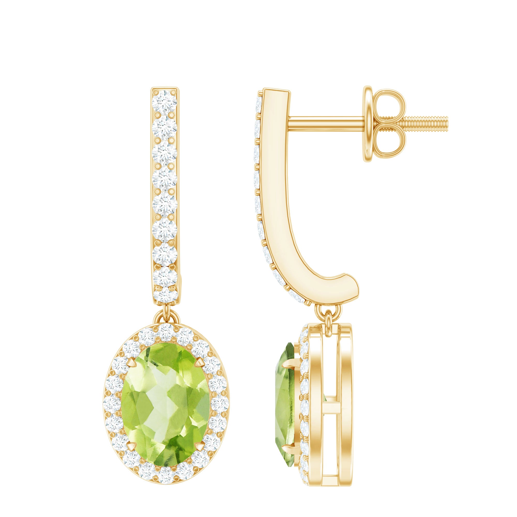 2 Carat Claw Set Peridot and Moissanite Drop Hoop Earrings AAA - Rosec Jewels