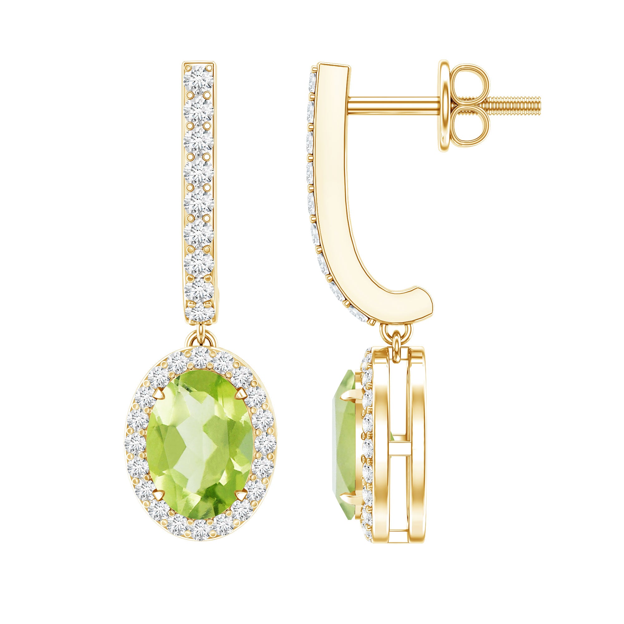 2.2 Carat Claw Set Peridot and Moissanite Drop Hoop Earrings AAA - Rosec Jewels