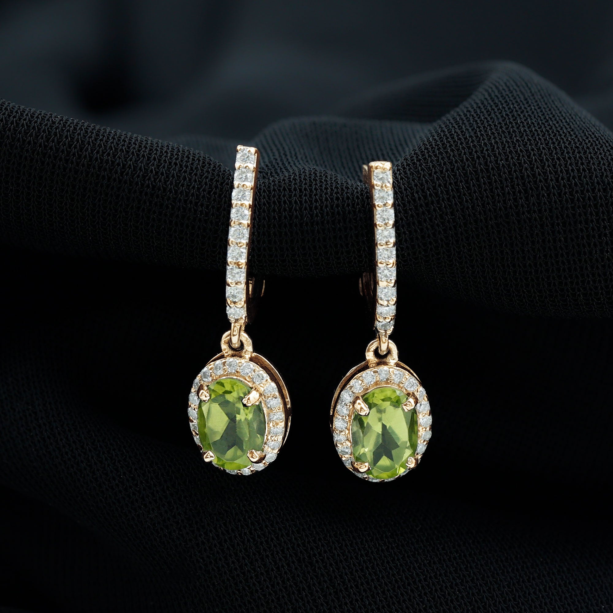 2 Carat Claw Set Peridot and Moissanite Drop Hoop Earrings AAA - Rosec Jewels