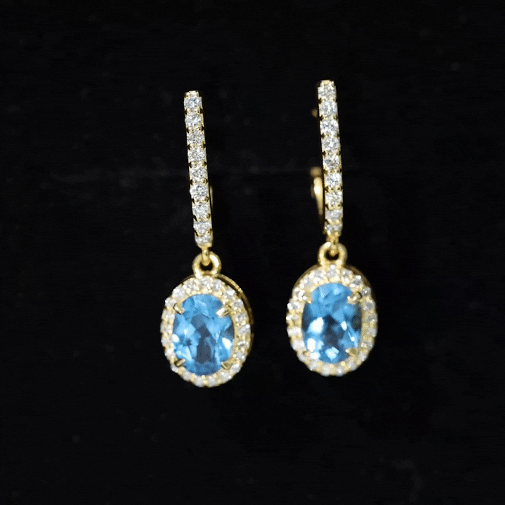 2.2 Carat Oval London Blue Topaz and Diamond Hoop Drop Earrings AAA - Rosec Jewels