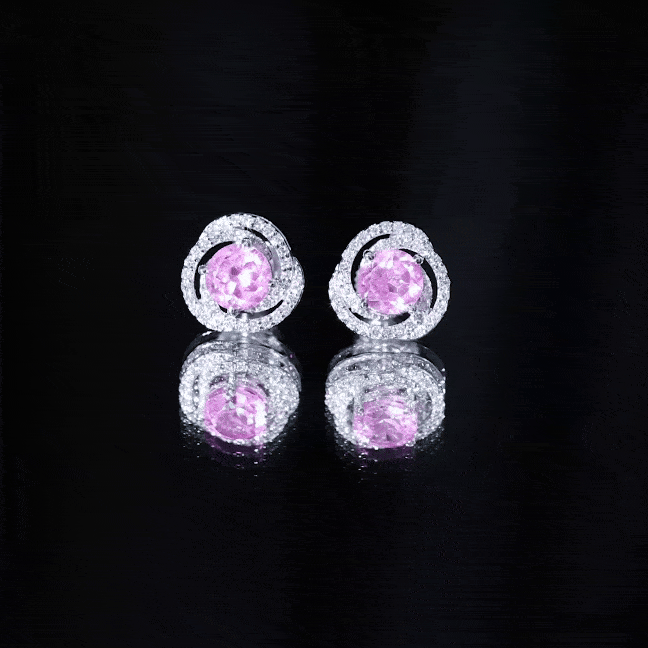 2 Carat Lab Created Pink Sapphire and Diamond Swirl Stud Earrings AAAA - Rosec Jewels