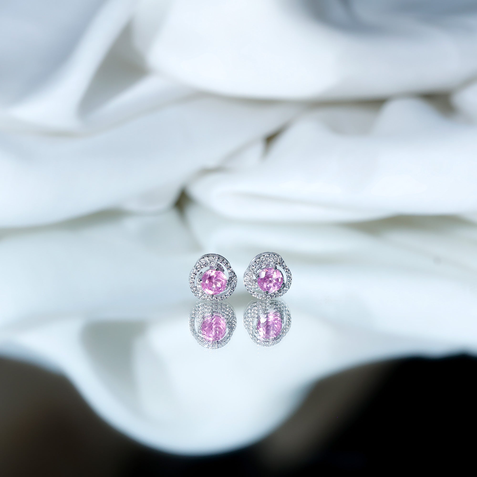 2 Carat Lab Created Pink Sapphire and Diamond Swirl Stud Earrings AAAA - Rosec Jewels
