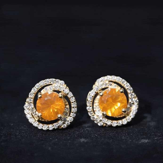Real Fire Opal and Diamond Big Stud Earrings AAA - Rosec Jewels