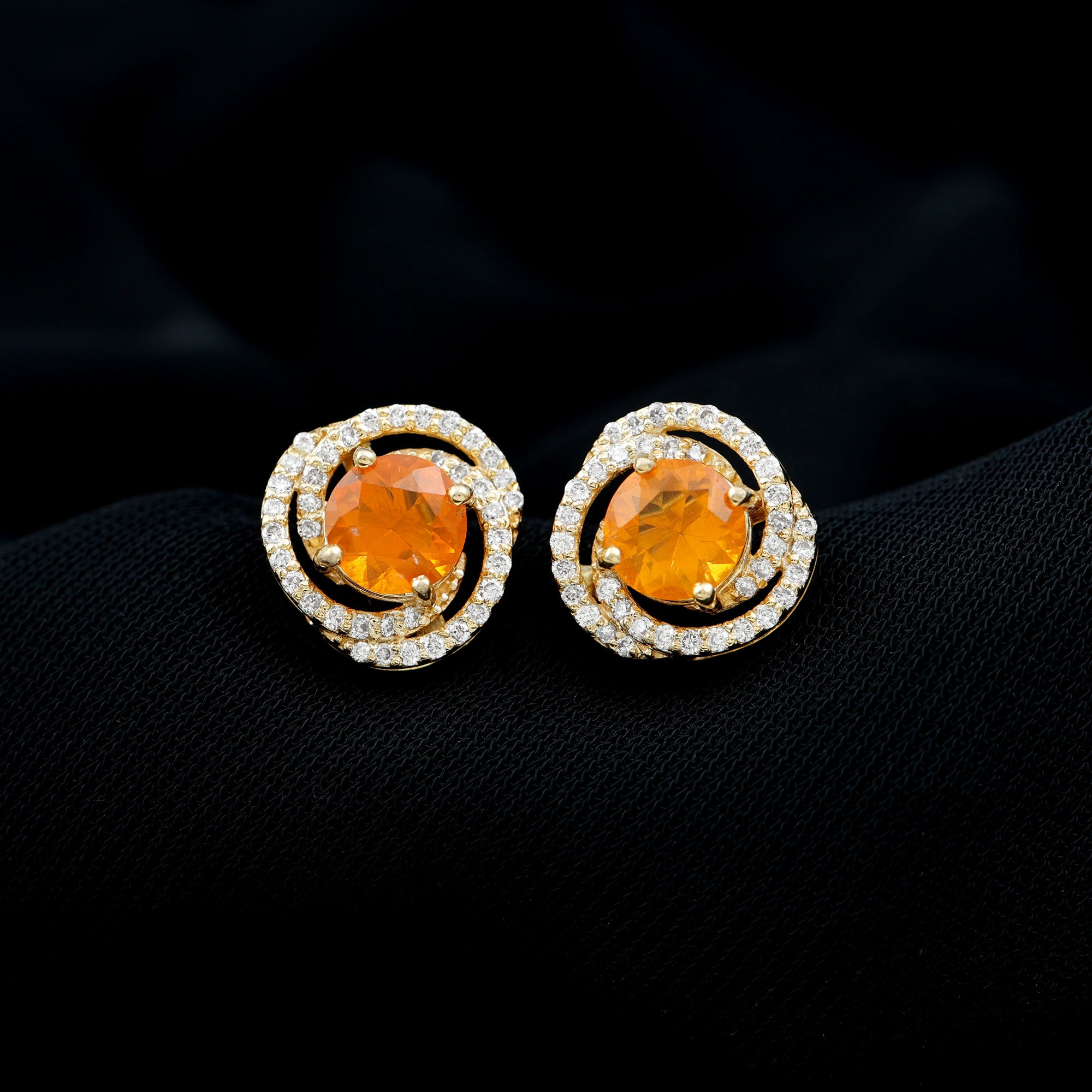 Real Fire Opal and Diamond Big Stud Earrings AAA - Rosec Jewels